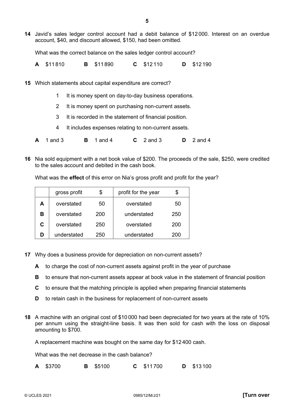 Cambridge IGCSE Accounting (9-1) 0985 2021 May/June Paper 1 · Variant 2 question paper, page 5 of 12