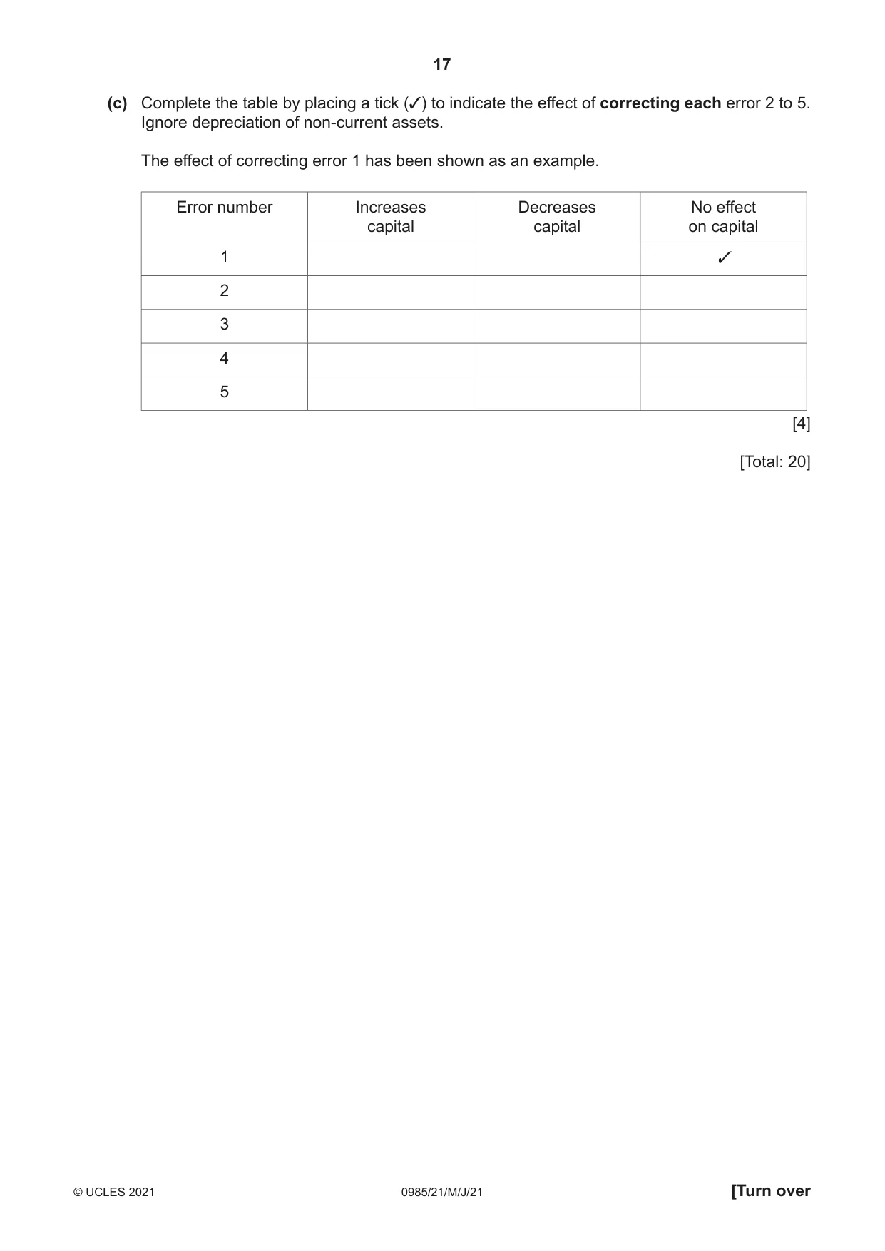 Cambridge IGCSE Accounting (9-1) 0985 2021 May/June Paper 2 · Variant 1 question paper, page 17 of 24
