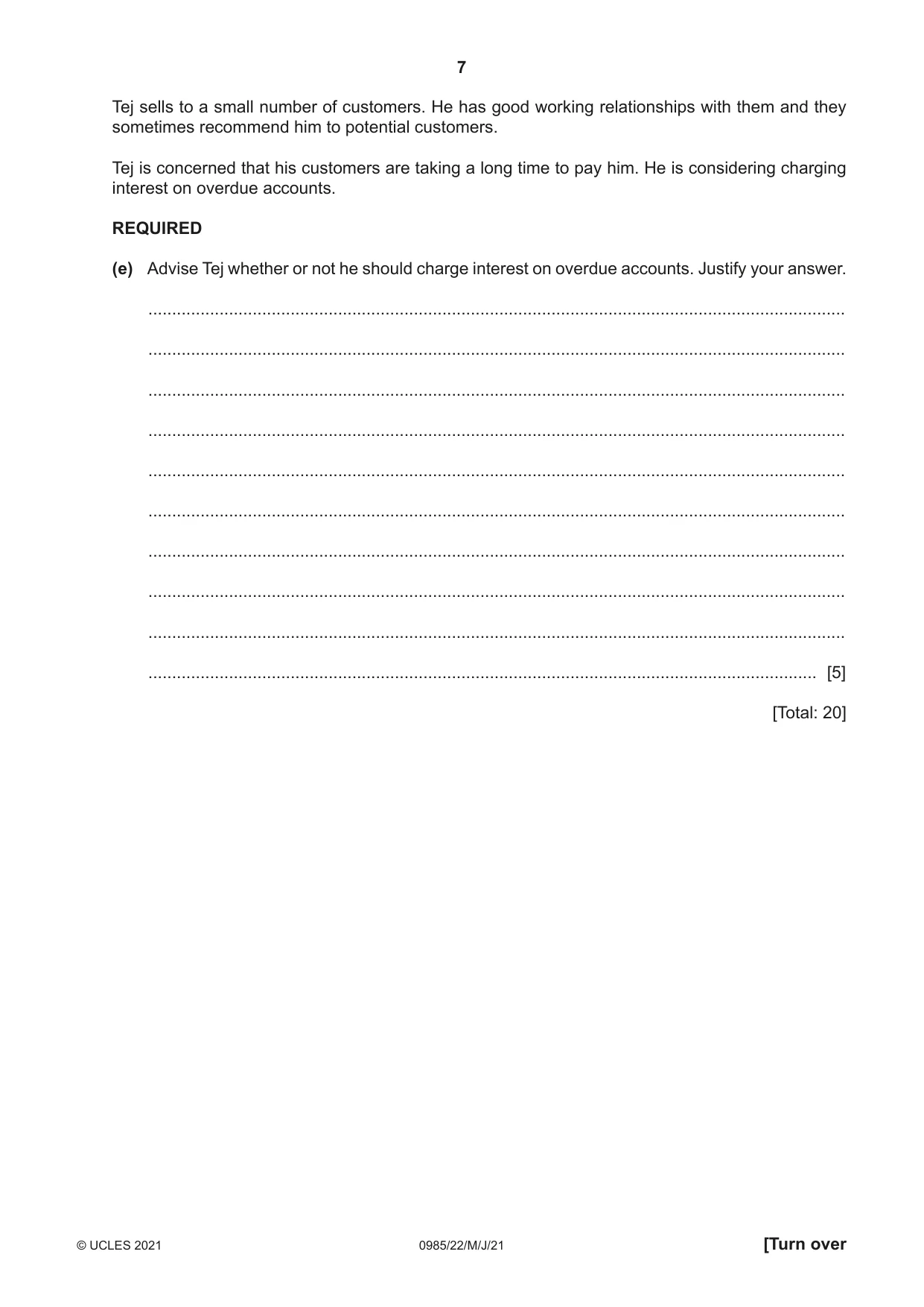 Cambridge IGCSE Accounting (9-1) 0985 2021 May/June Paper 2 · Variant 2 question paper, page 7 of 16