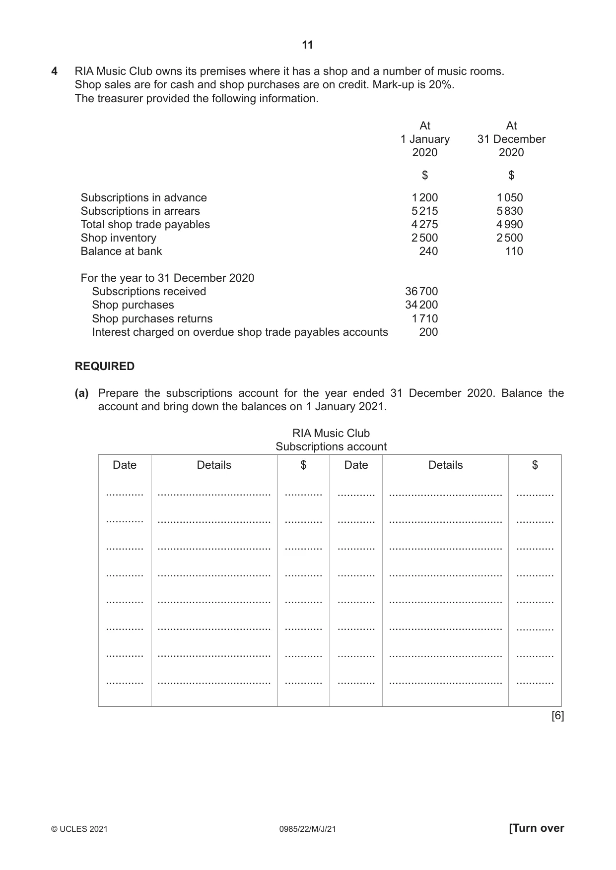 Cambridge IGCSE Accounting (9-1) 0985 2021 May/June Paper 2 · Variant 2 question paper, page 11 of 16