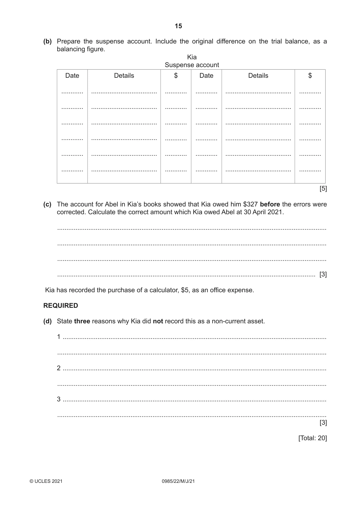 Cambridge IGCSE Accounting (9-1) 0985 2021 May/June Paper 2 · Variant 2 question paper, page 15 of 16