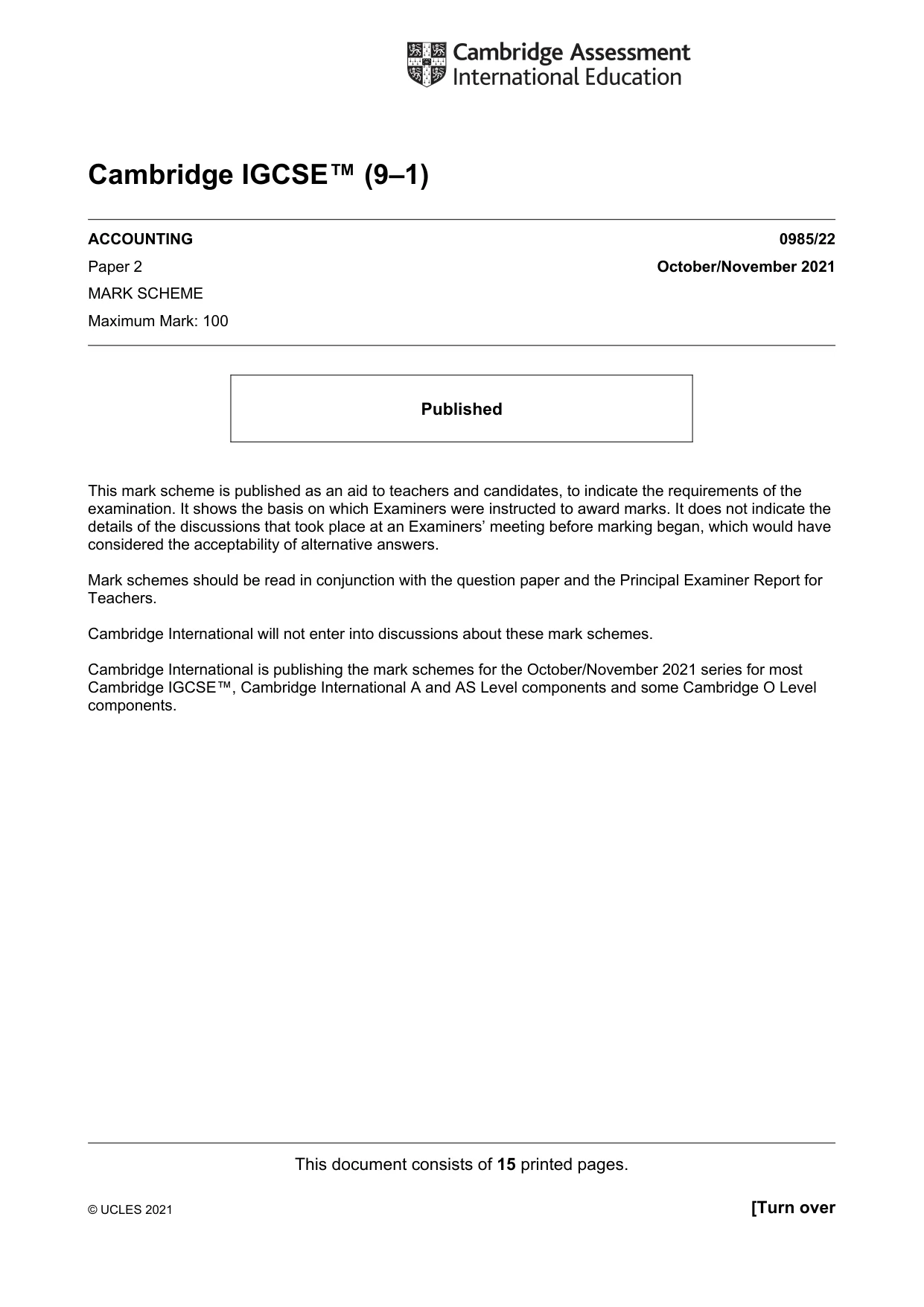 Mark scheme, page 1 of 15