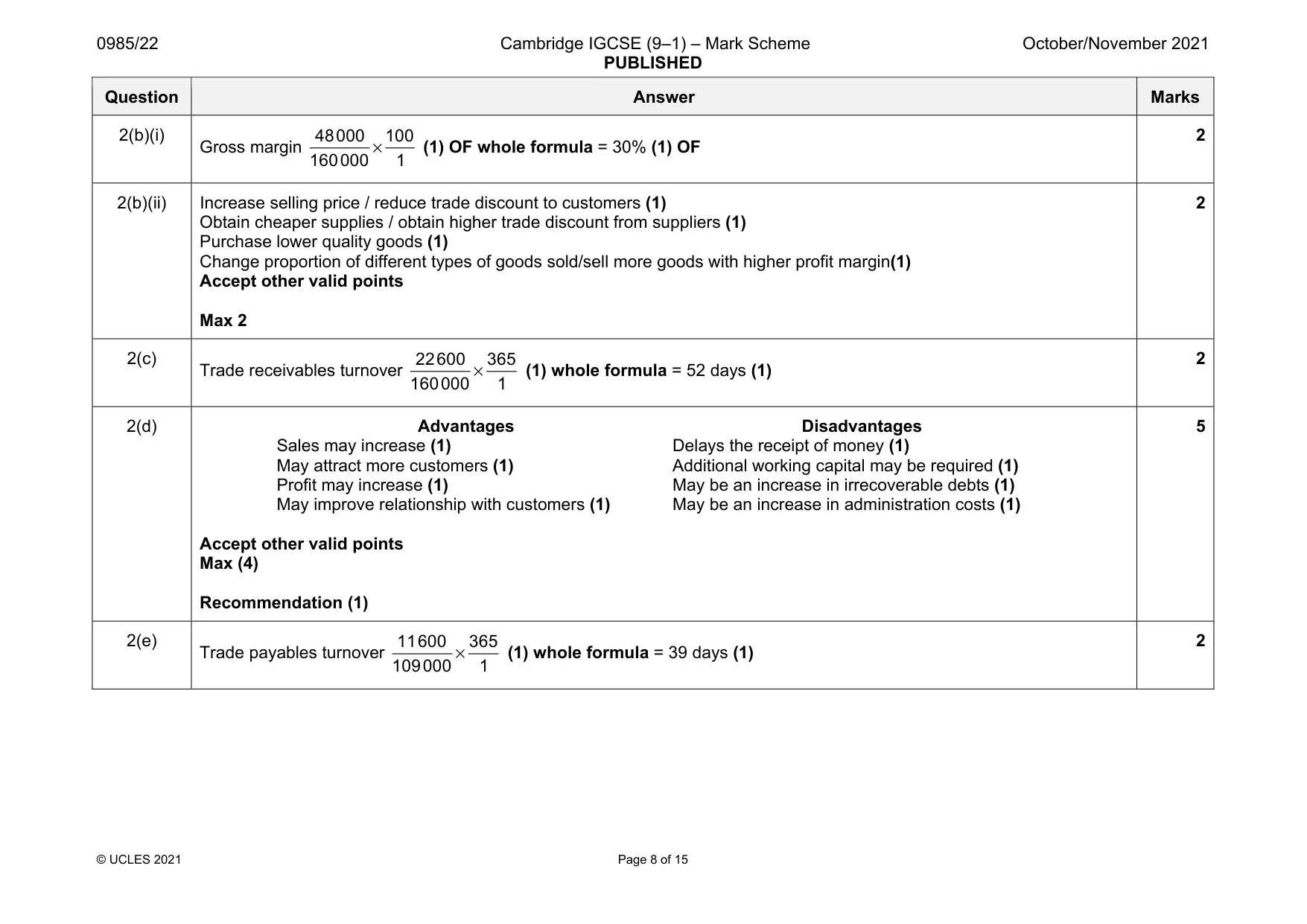 Mark scheme, page 8 of 15