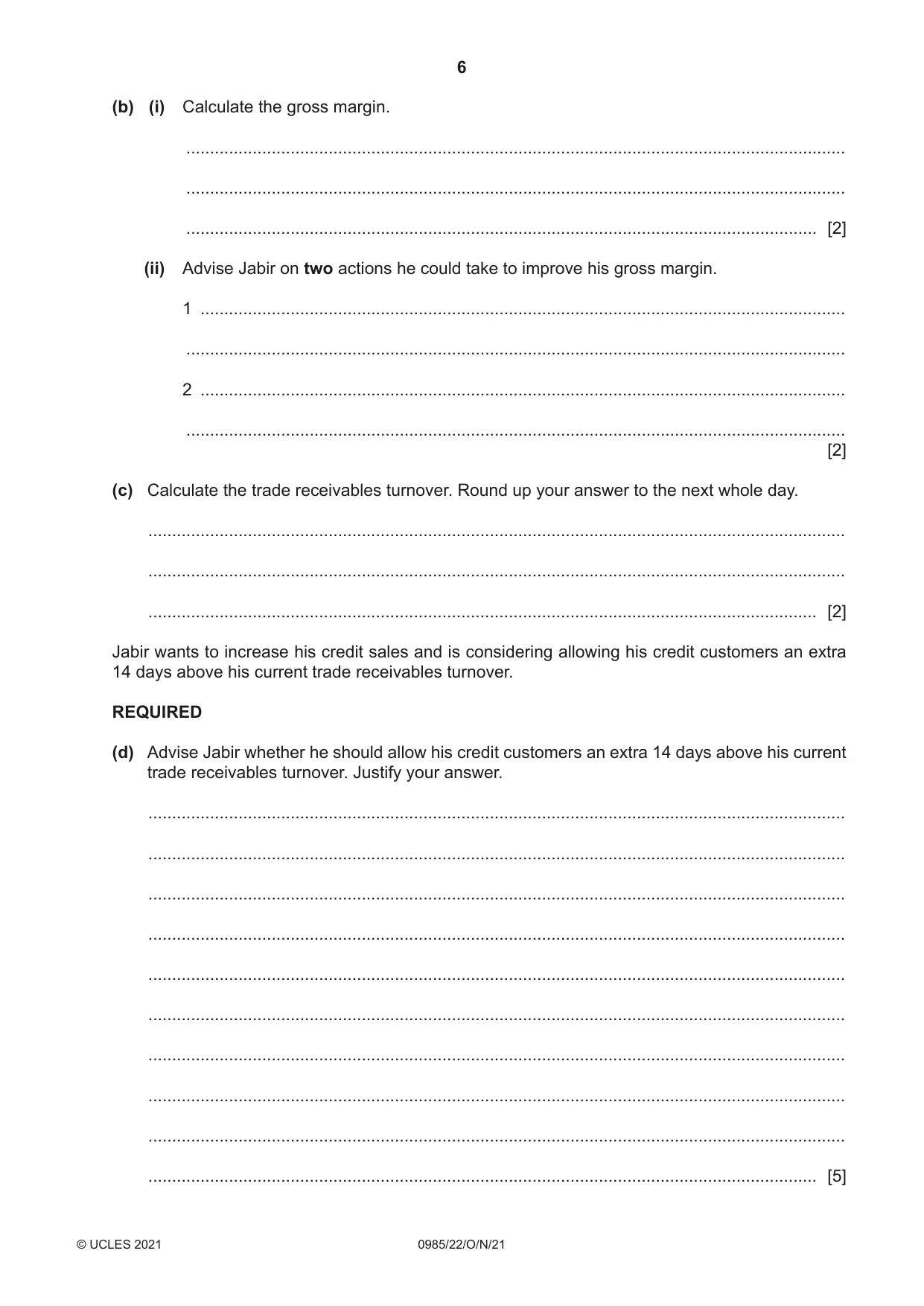 Cambridge IGCSE Accounting (9-1) 0985 2021 Oct/Nov Paper 2 · Variant 2 question paper, page 6 of 20