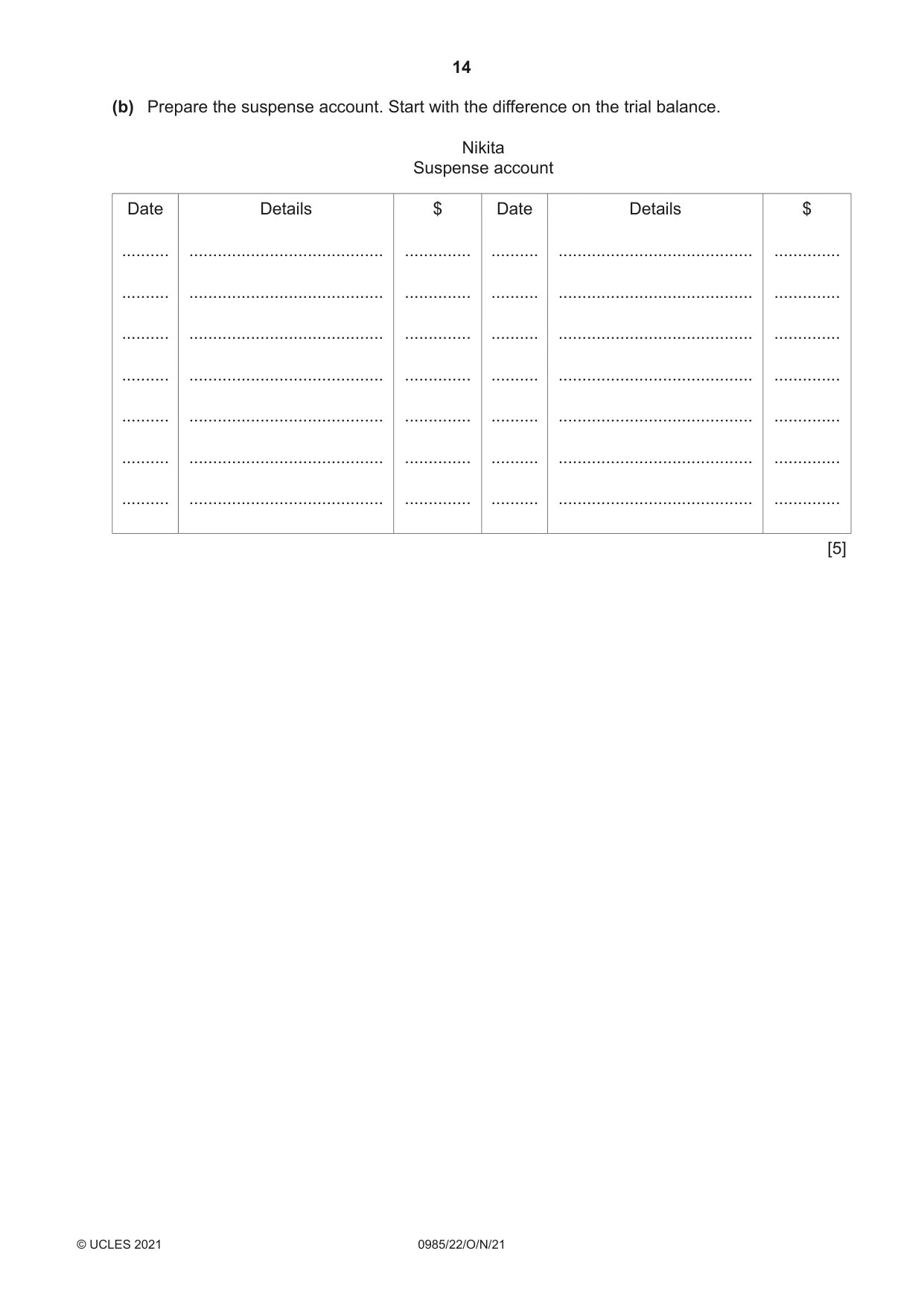 Cambridge IGCSE Accounting (9-1) 0985 2021 Oct/Nov Paper 2 · Variant 2 question paper, page 14 of 20