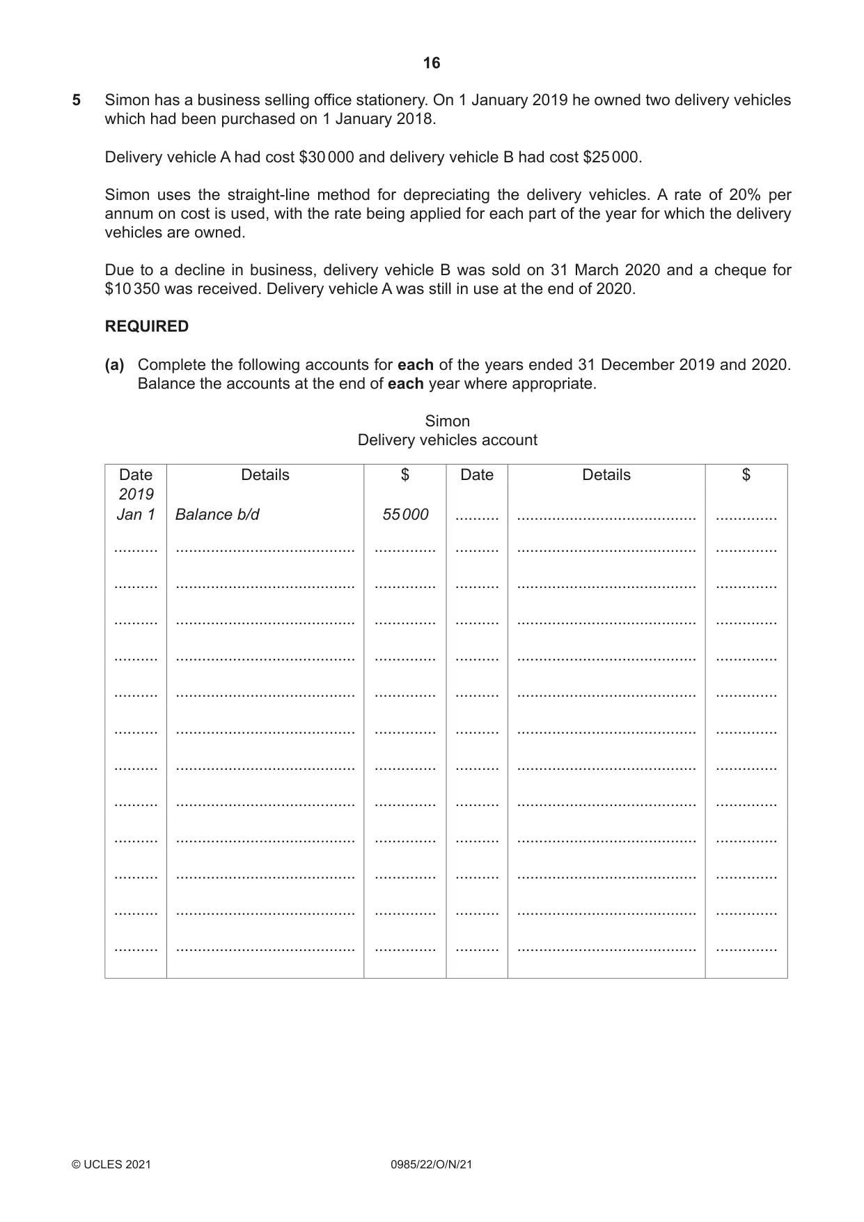 Cambridge IGCSE Accounting (9-1) 0985 2021 Oct/Nov Paper 2 · Variant 2 question paper, page 16 of 20