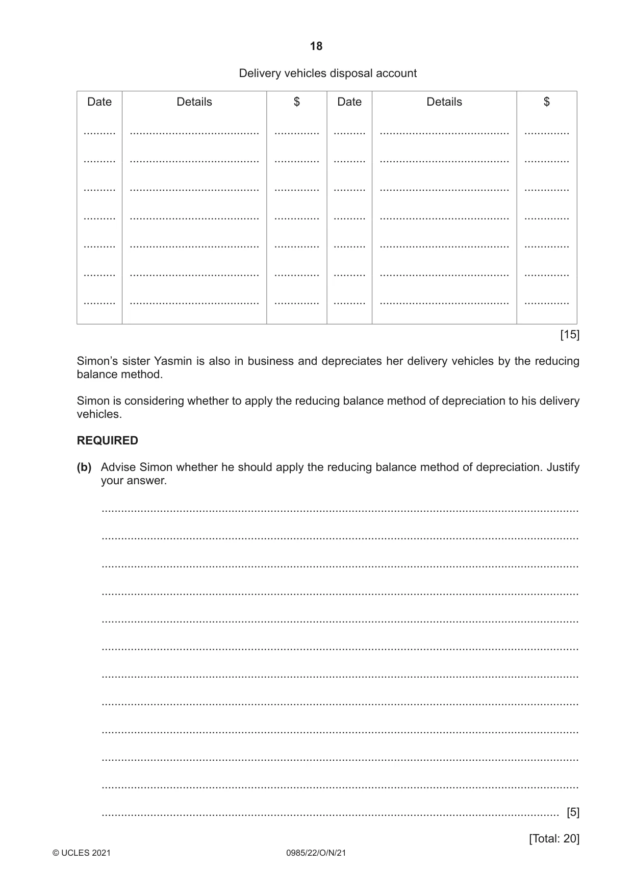 Cambridge IGCSE Accounting (9-1) 0985 2021 Oct/Nov Paper 2 · Variant 2 question paper, page 18 of 20