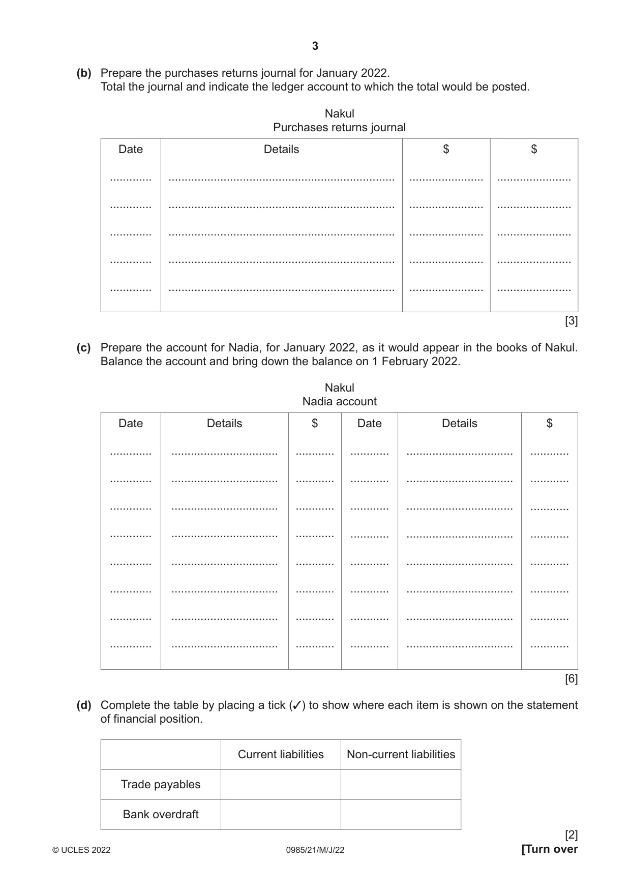 Cambridge IGCSE Accounting (9-1) 0985 2022 May/June Paper 2 · Variant 1 question paper, page 3 of 20