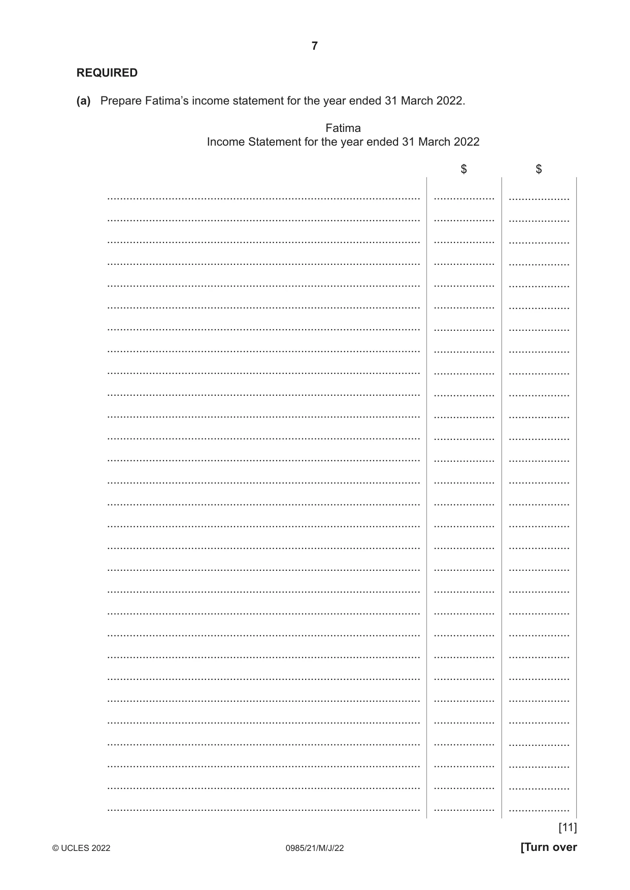 Cambridge IGCSE Accounting (9-1) 0985 2022 May/June Paper 2 · Variant 1 question paper, page 7 of 20