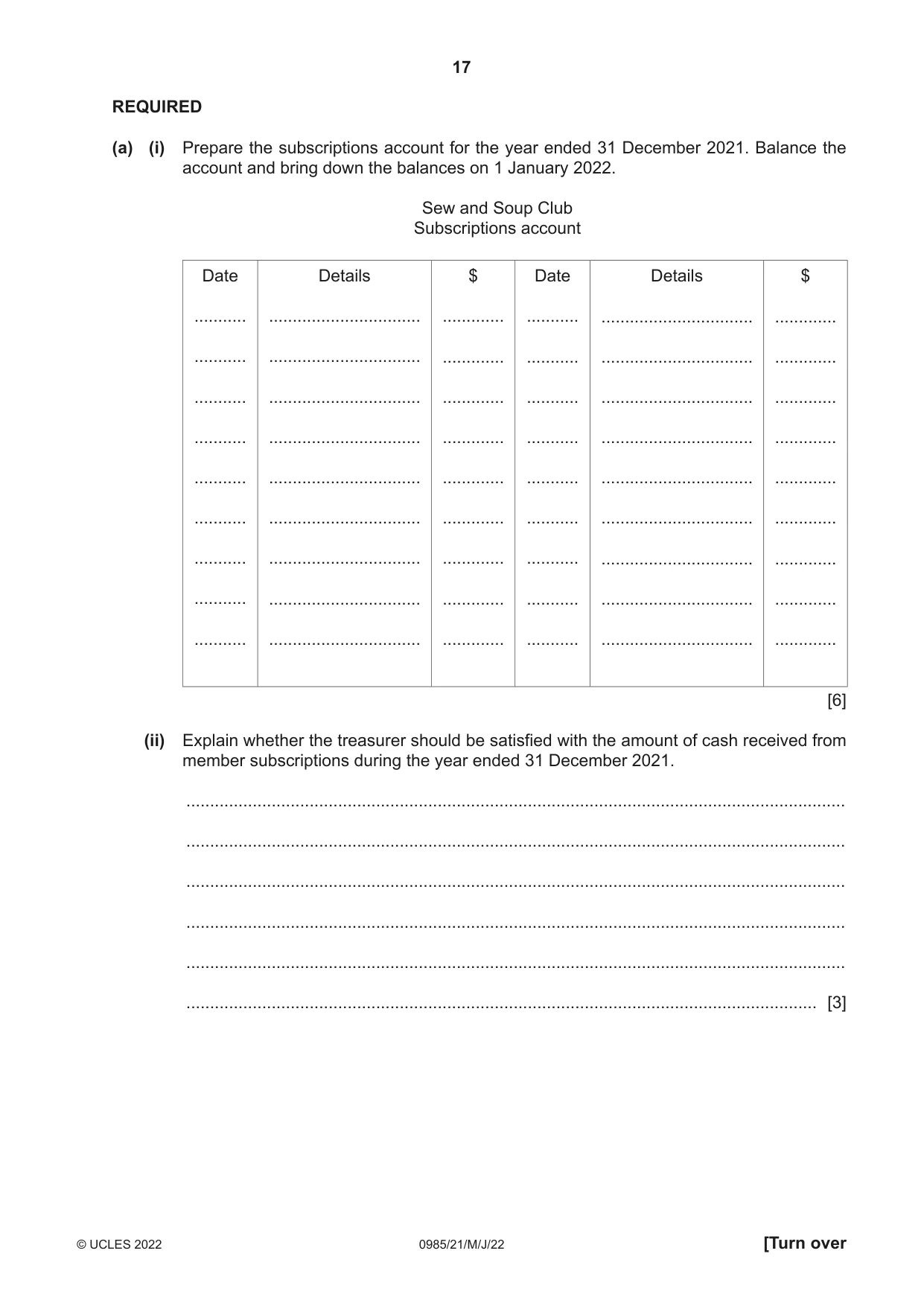 Cambridge IGCSE Accounting (9-1) 0985 2022 May/June Paper 2 · Variant 1 question paper, page 17 of 20