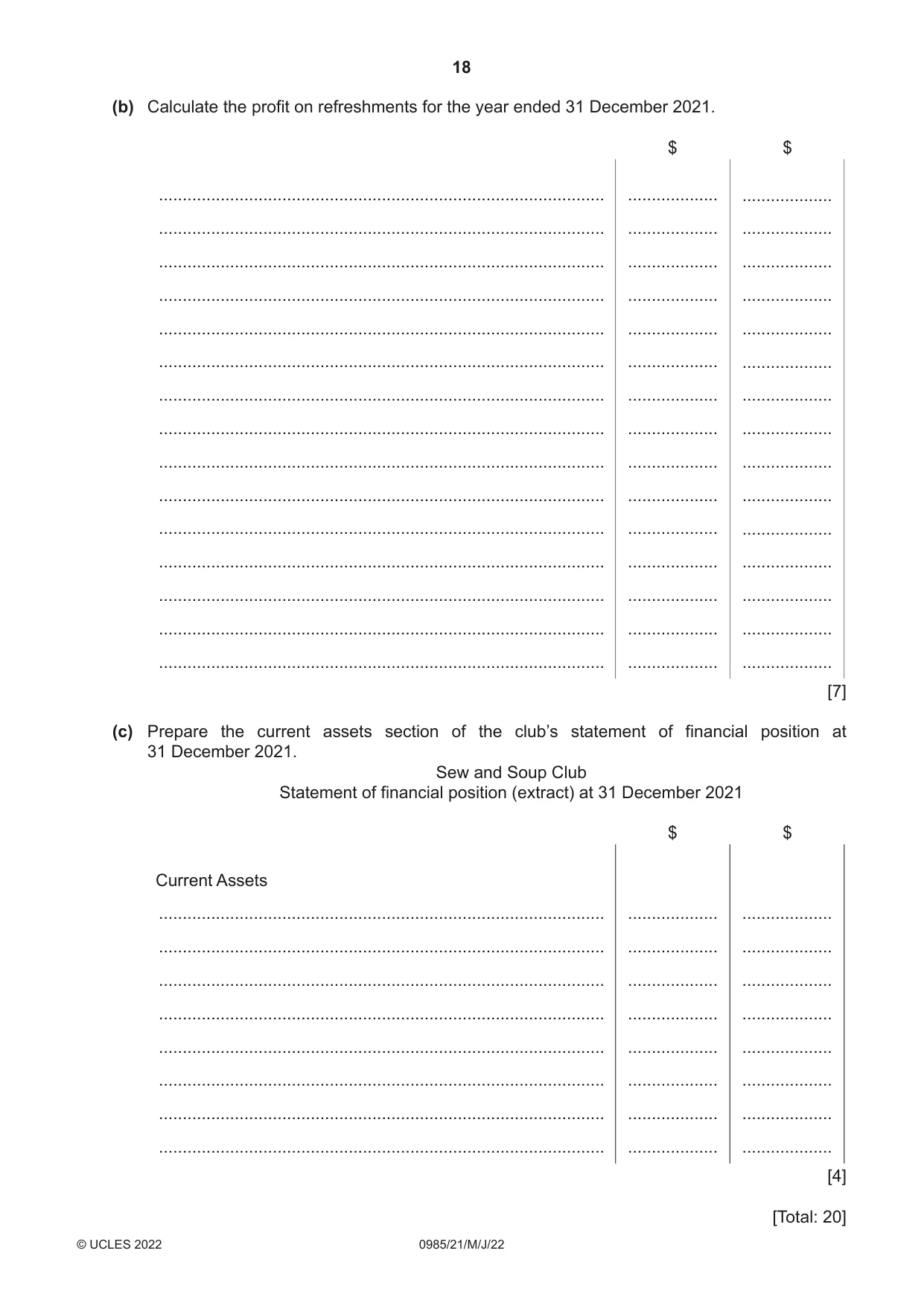 Cambridge IGCSE Accounting (9-1) 0985 2022 May/June Paper 2 · Variant 1 question paper, page 18 of 20