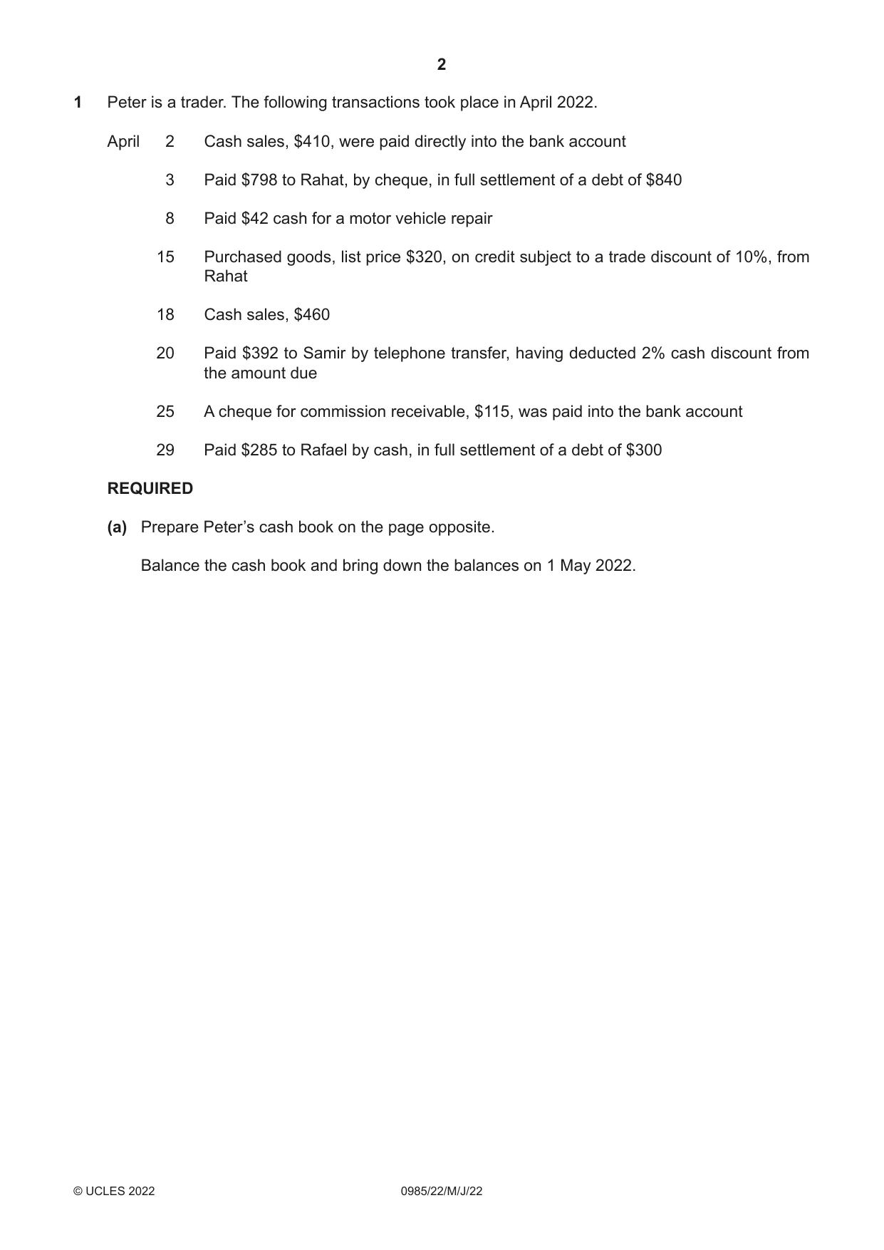 Cambridge IGCSE Accounting (9-1) 0985 2022 May/June Paper 2 · Variant 2 question paper, page 2 of 20