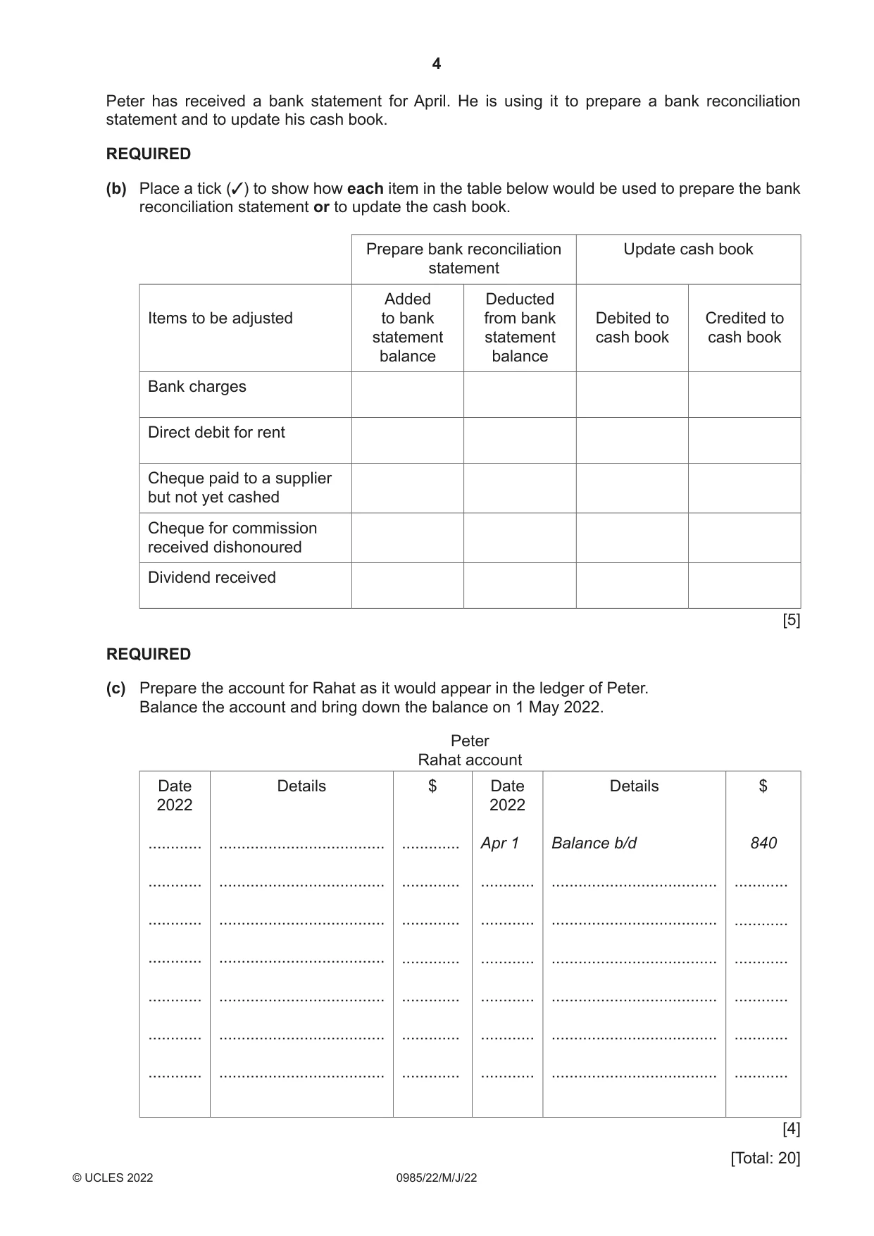 Cambridge IGCSE Accounting (9-1) 0985 2022 May/June Paper 2 · Variant 2 question paper, page 4 of 20