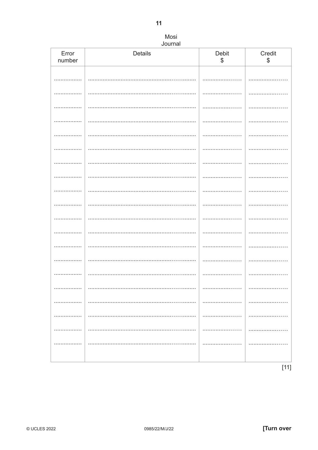 Cambridge IGCSE Accounting (9-1) 0985 2022 May/June Paper 2 · Variant 2 question paper, page 11 of 20