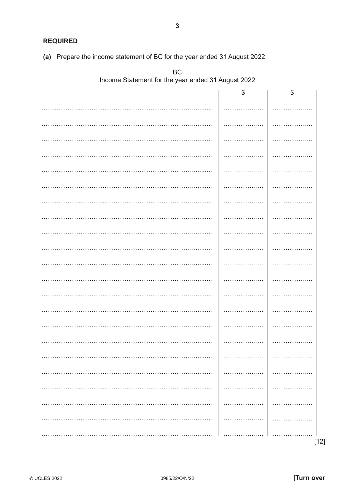 Cambridge IGCSE Accounting (9-1) 0985 2022 Oct/Nov Paper 2 · Variant 2 question paper, page 3 of 20