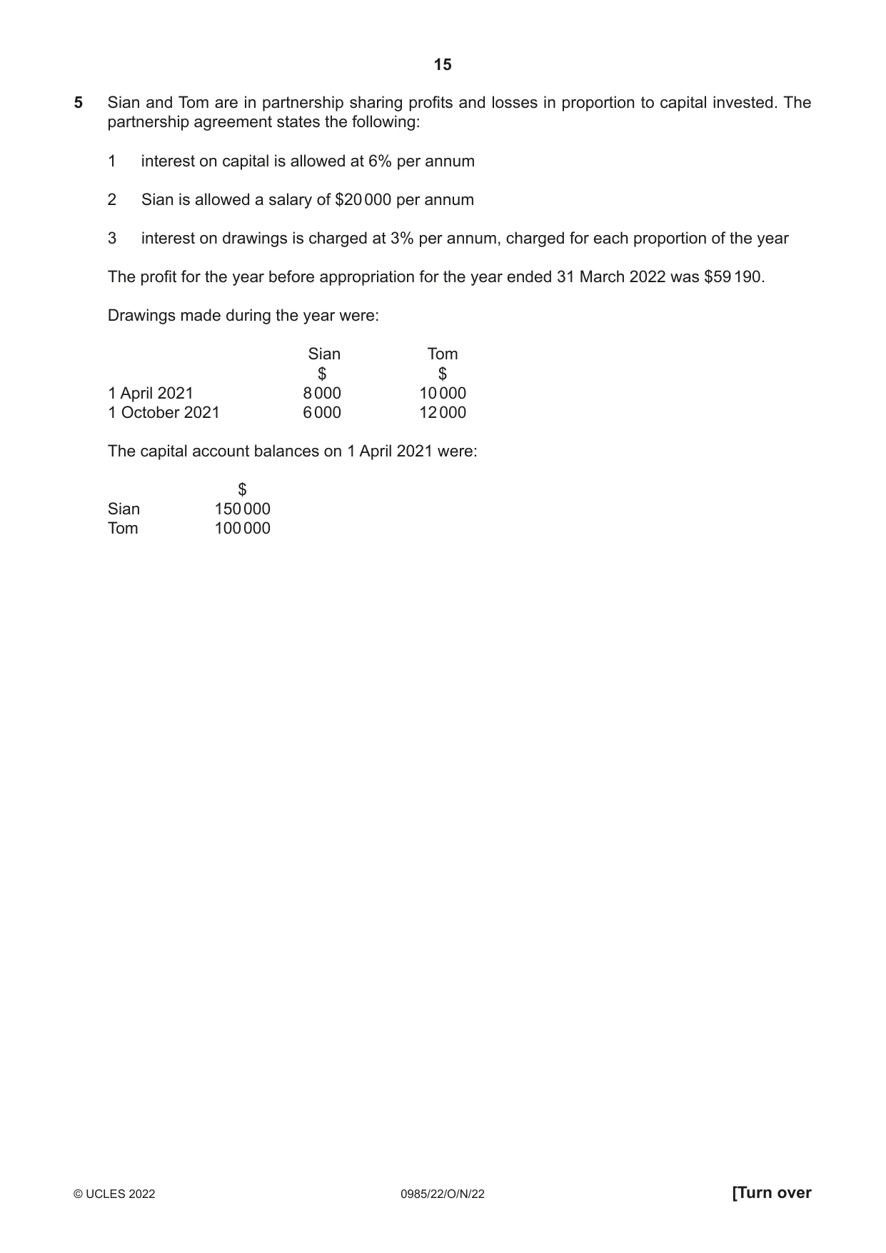 Cambridge IGCSE Accounting (9-1) 0985 2022 Oct/Nov Paper 2 · Variant 2 question paper, page 15 of 20