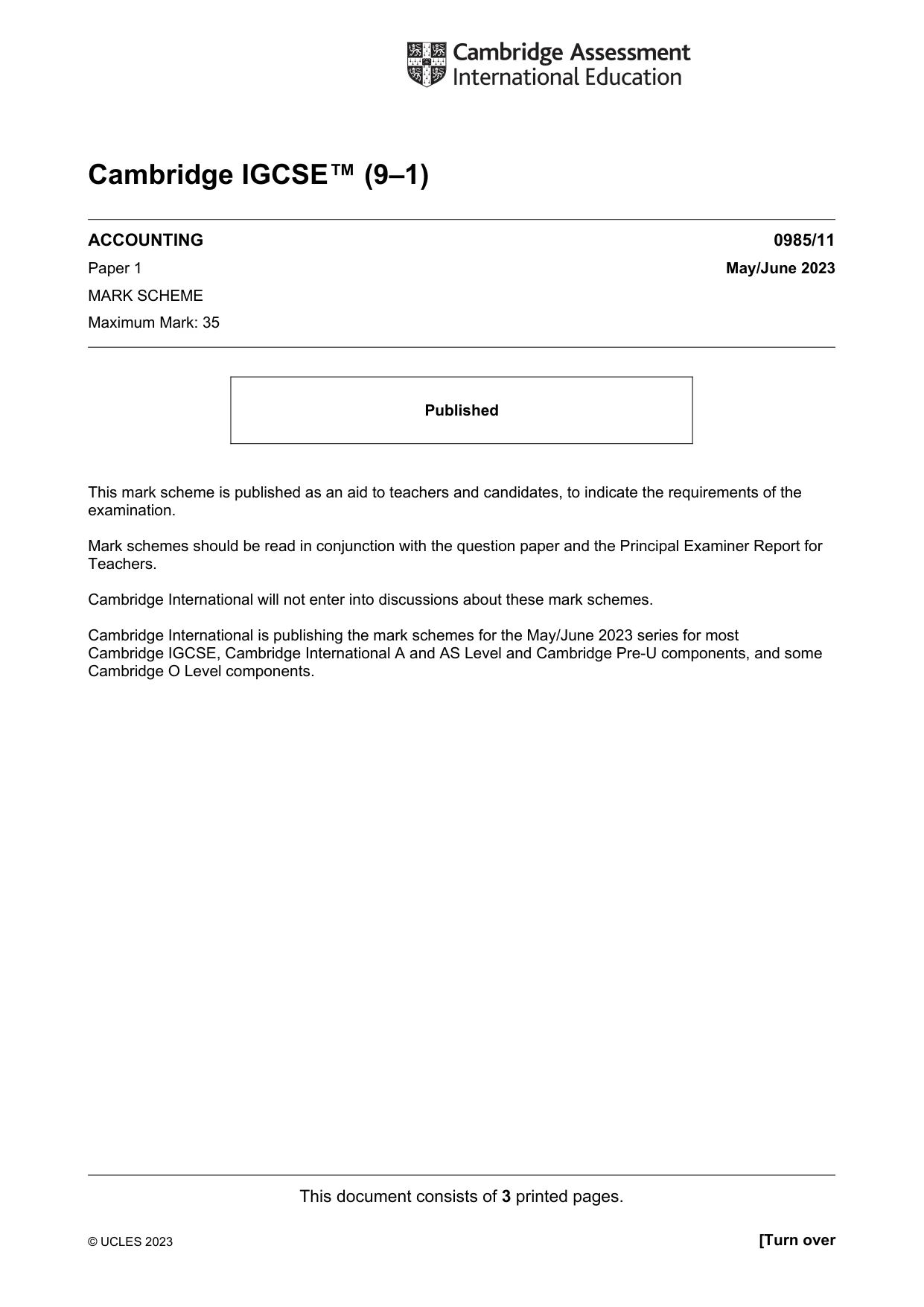 Mark scheme, page 1 of 3