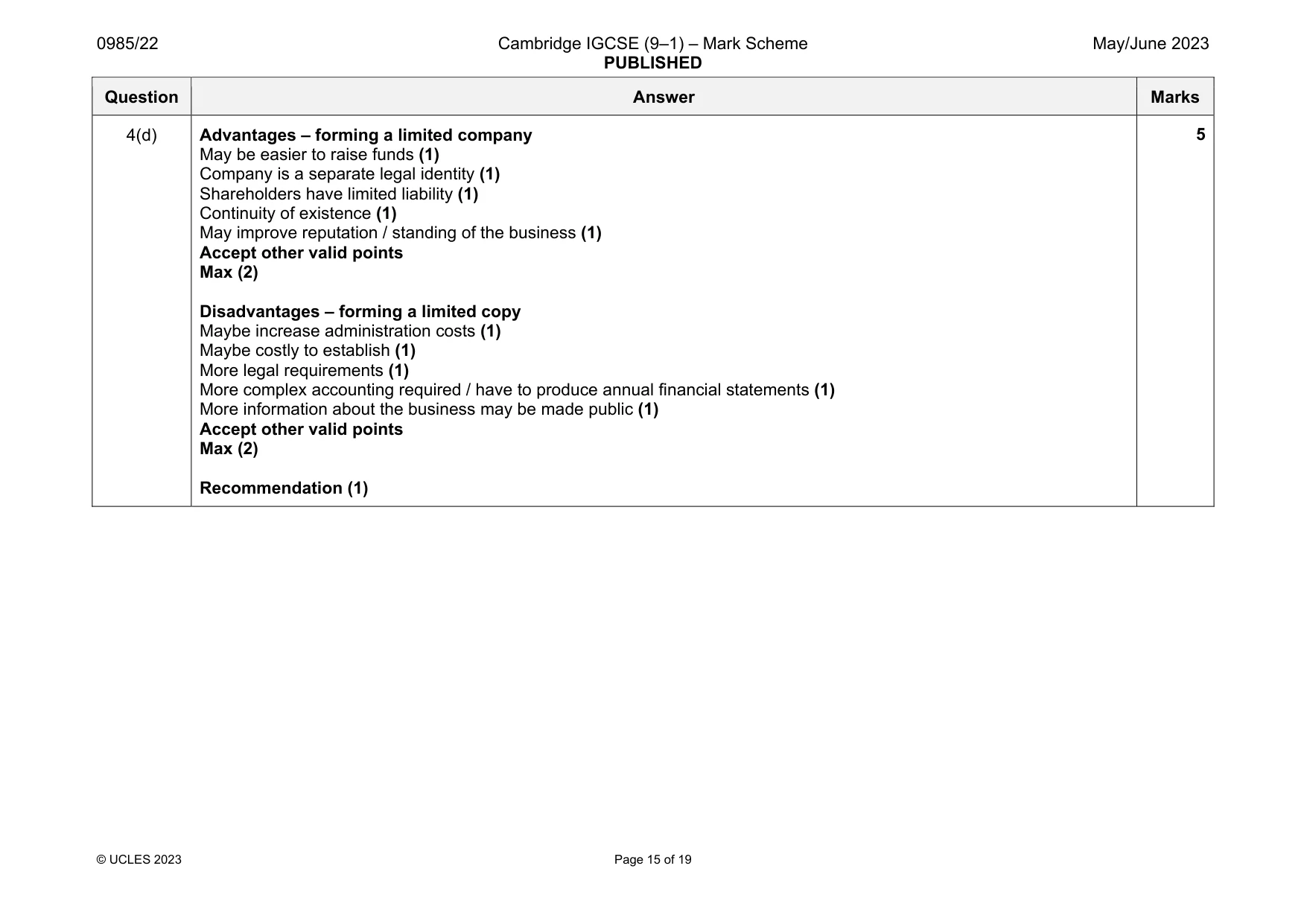 Mark scheme, page 15 of 19