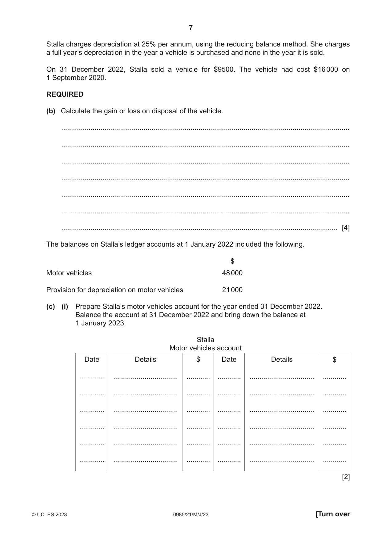 Cambridge IGCSE Accounting (9-1) 0985 2023 May/June Paper 2 · Variant 1 question paper, page 7 of 20