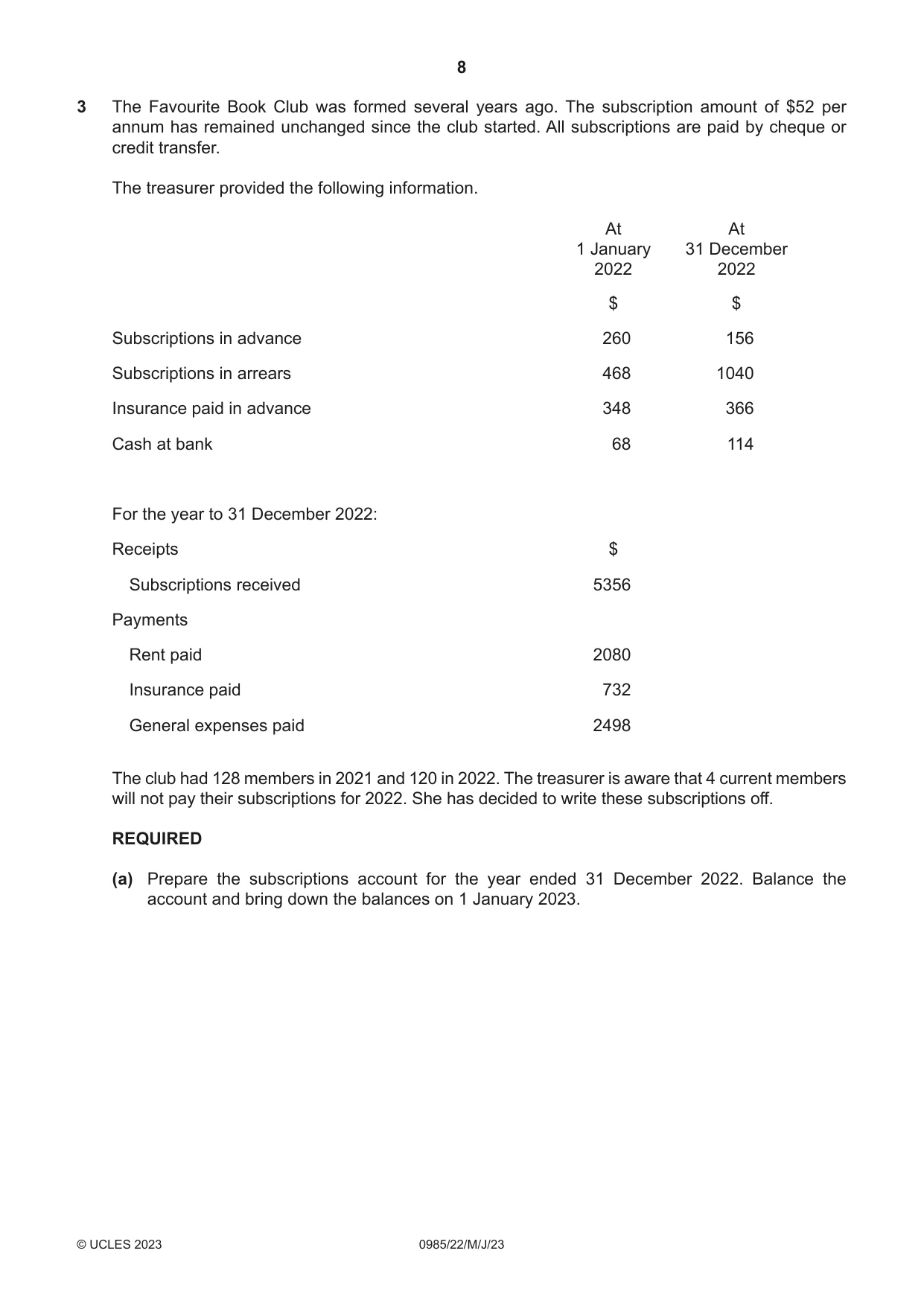 Cambridge IGCSE Accounting (9-1) 0985 2023 May/June Paper 2 · Variant 2 question paper, page 8 of 20