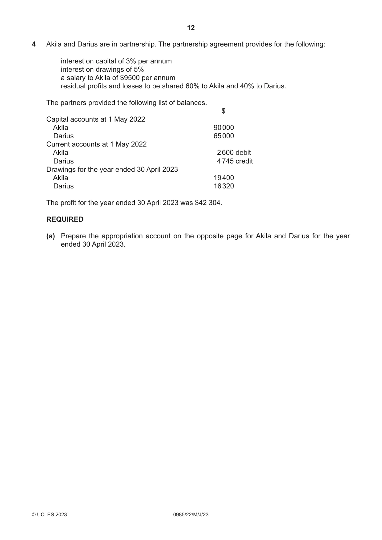 Cambridge IGCSE Accounting (9-1) 0985 2023 May/June Paper 2 · Variant 2 question paper, page 12 of 20