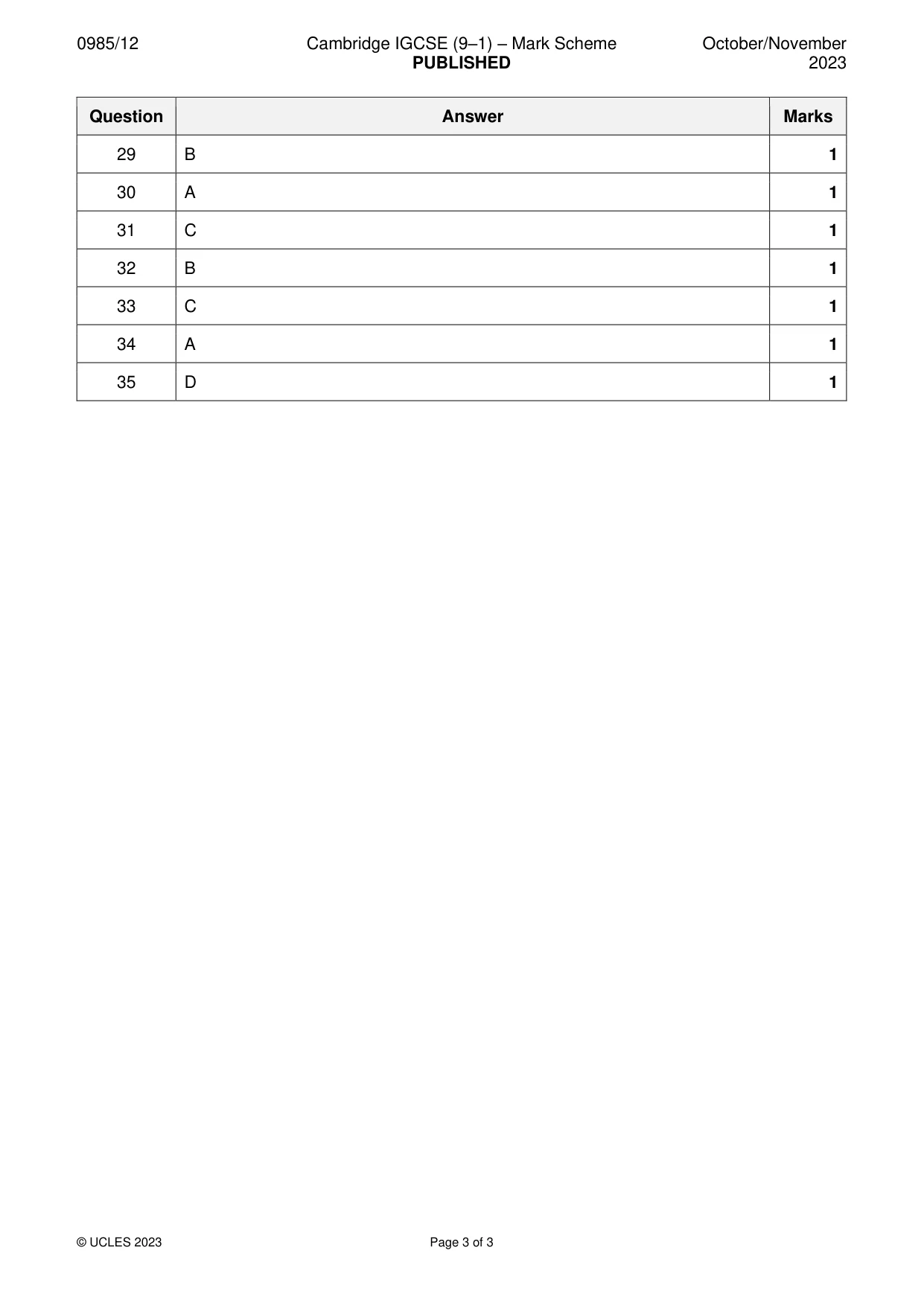 Mark scheme, page 3 of 3