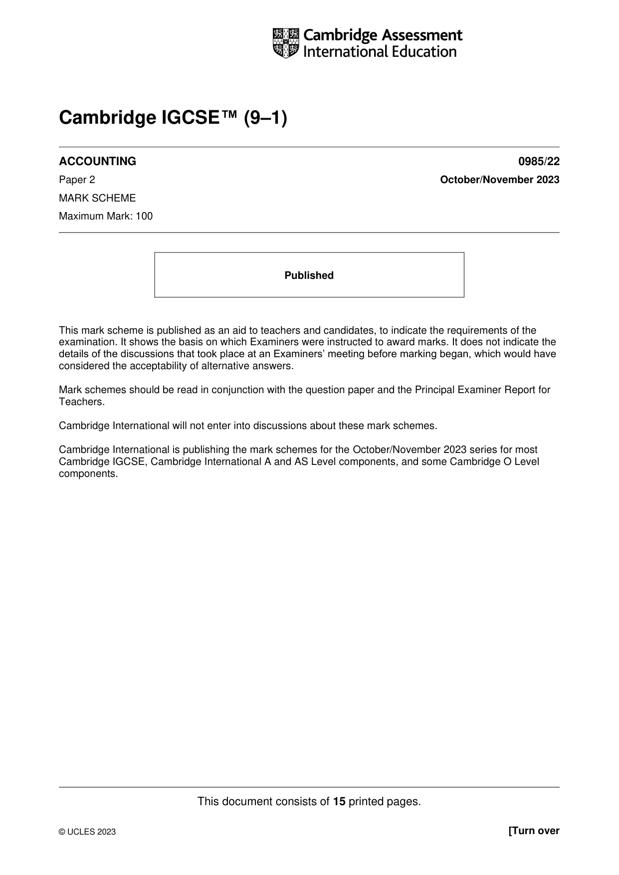 Mark scheme, page 1 of 15