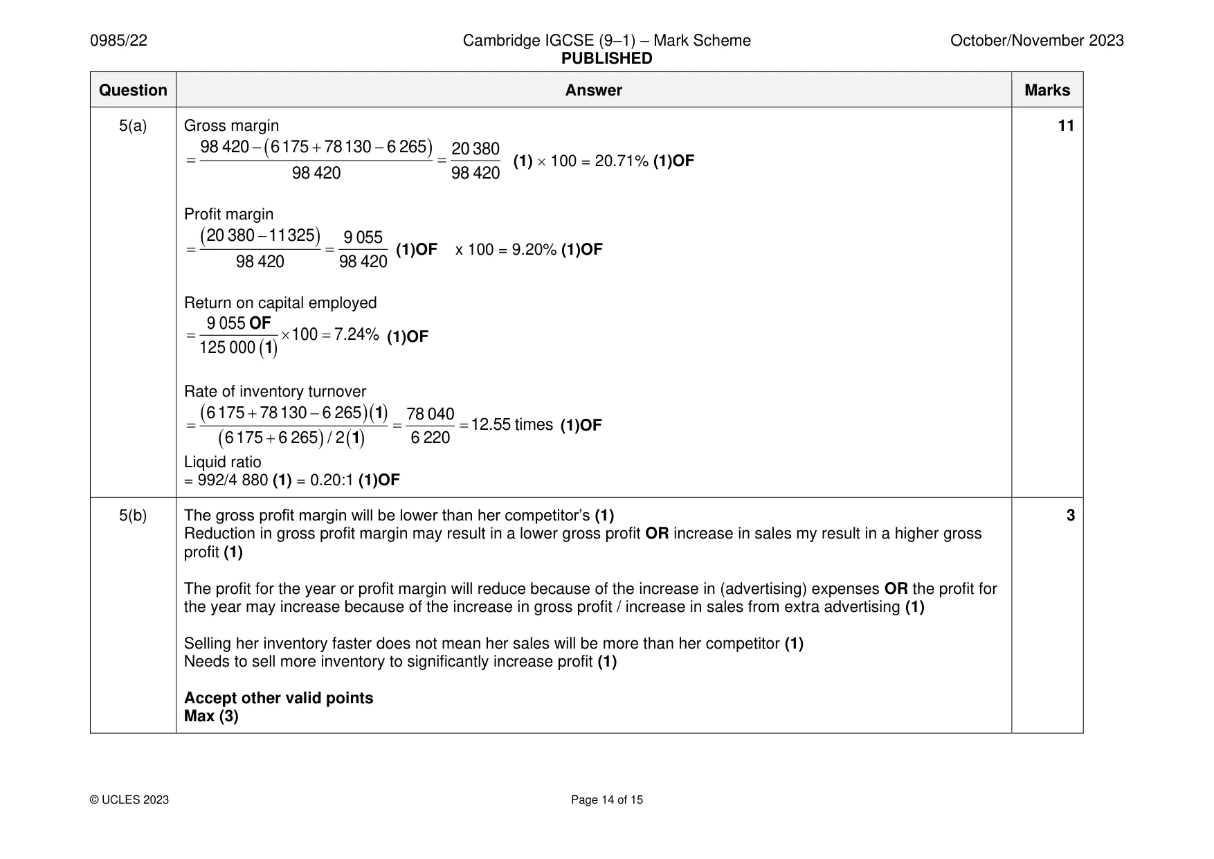 Mark scheme, page 14 of 15