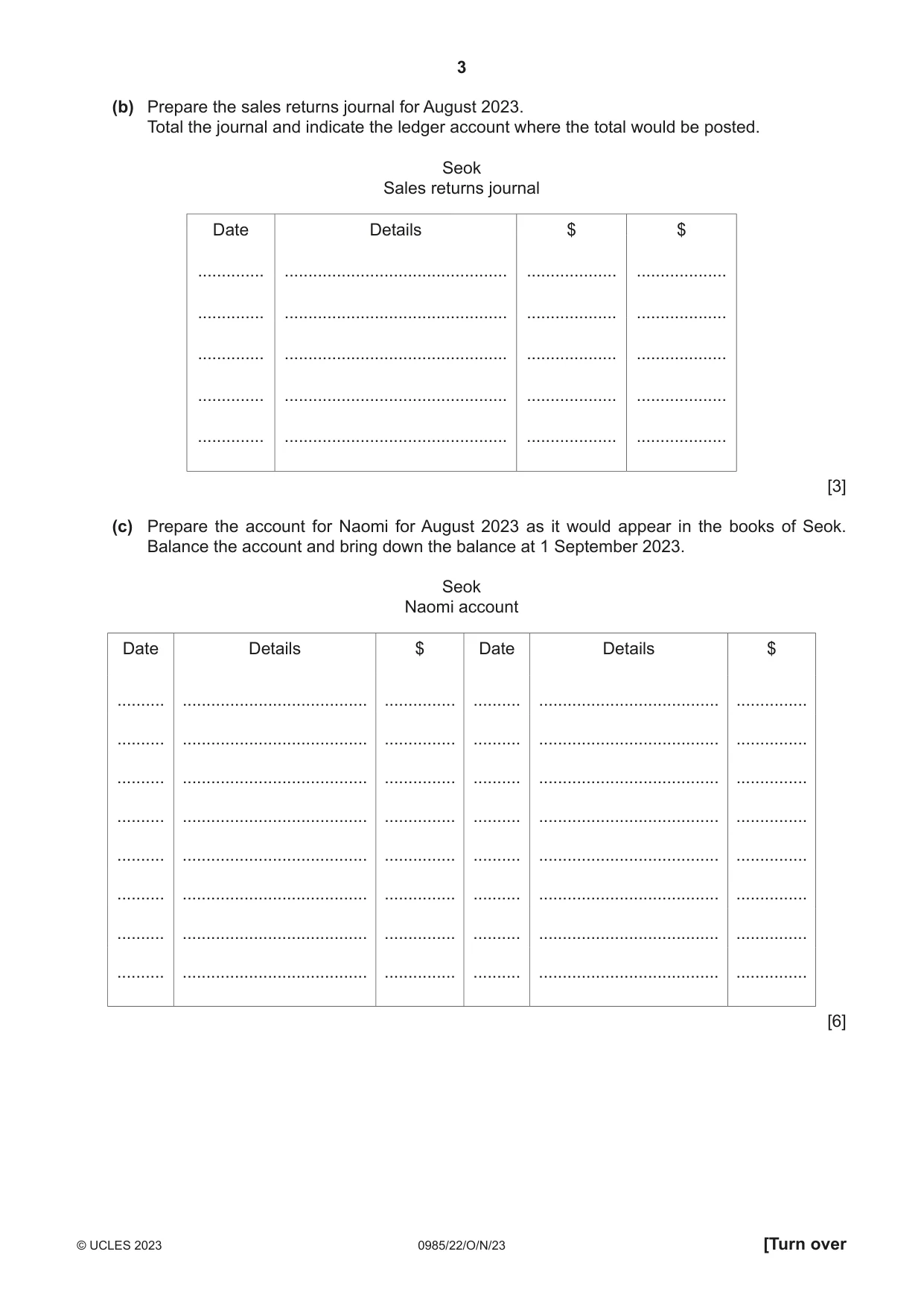 Cambridge IGCSE Accounting (9-1) 0985 2023 Oct/Nov Paper 2 · Variant 2 question paper, page 3 of 20