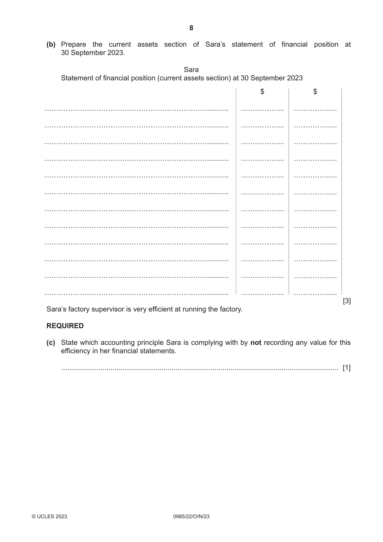 Cambridge IGCSE Accounting (9-1) 0985 2023 Oct/Nov Paper 2 · Variant 2 question paper, page 8 of 20
