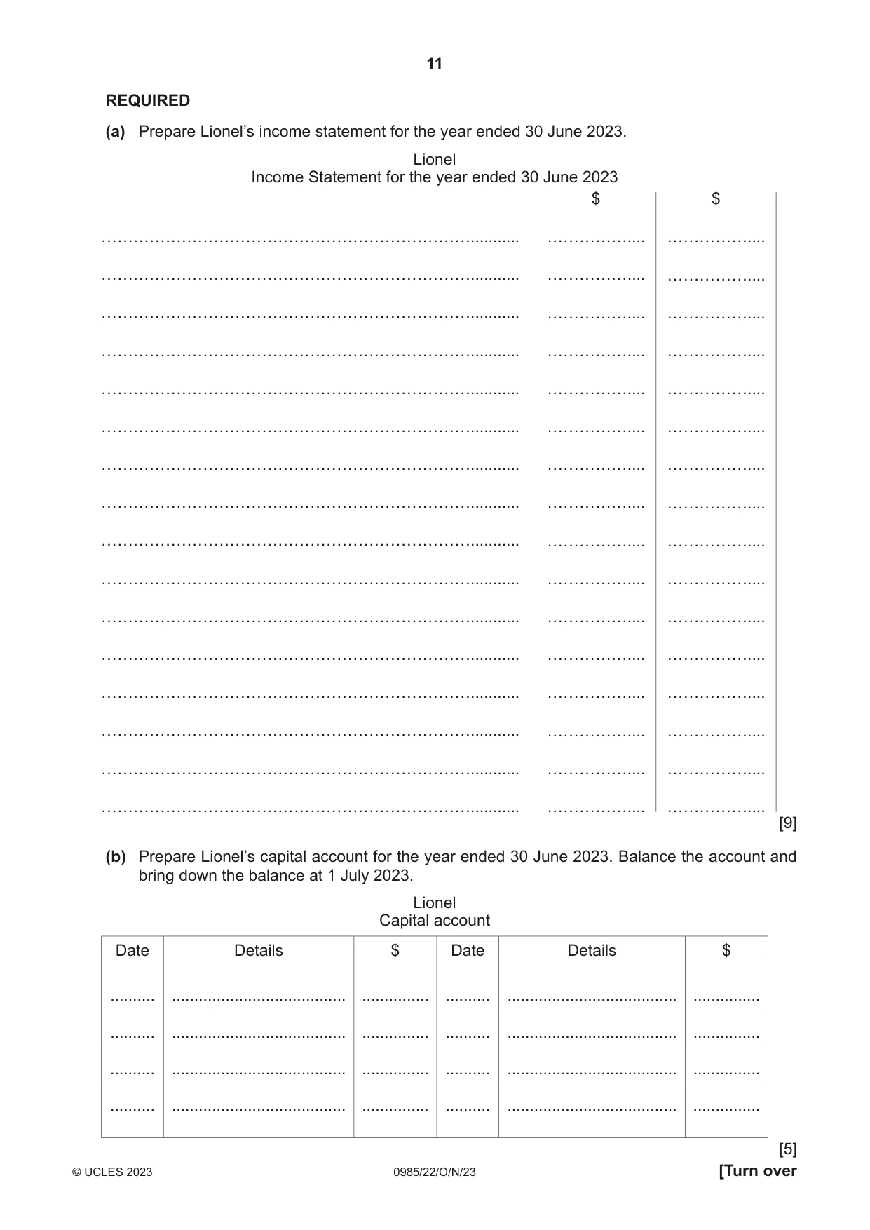 Cambridge IGCSE Accounting (9-1) 0985 2023 Oct/Nov Paper 2 · Variant 2 question paper, page 11 of 20