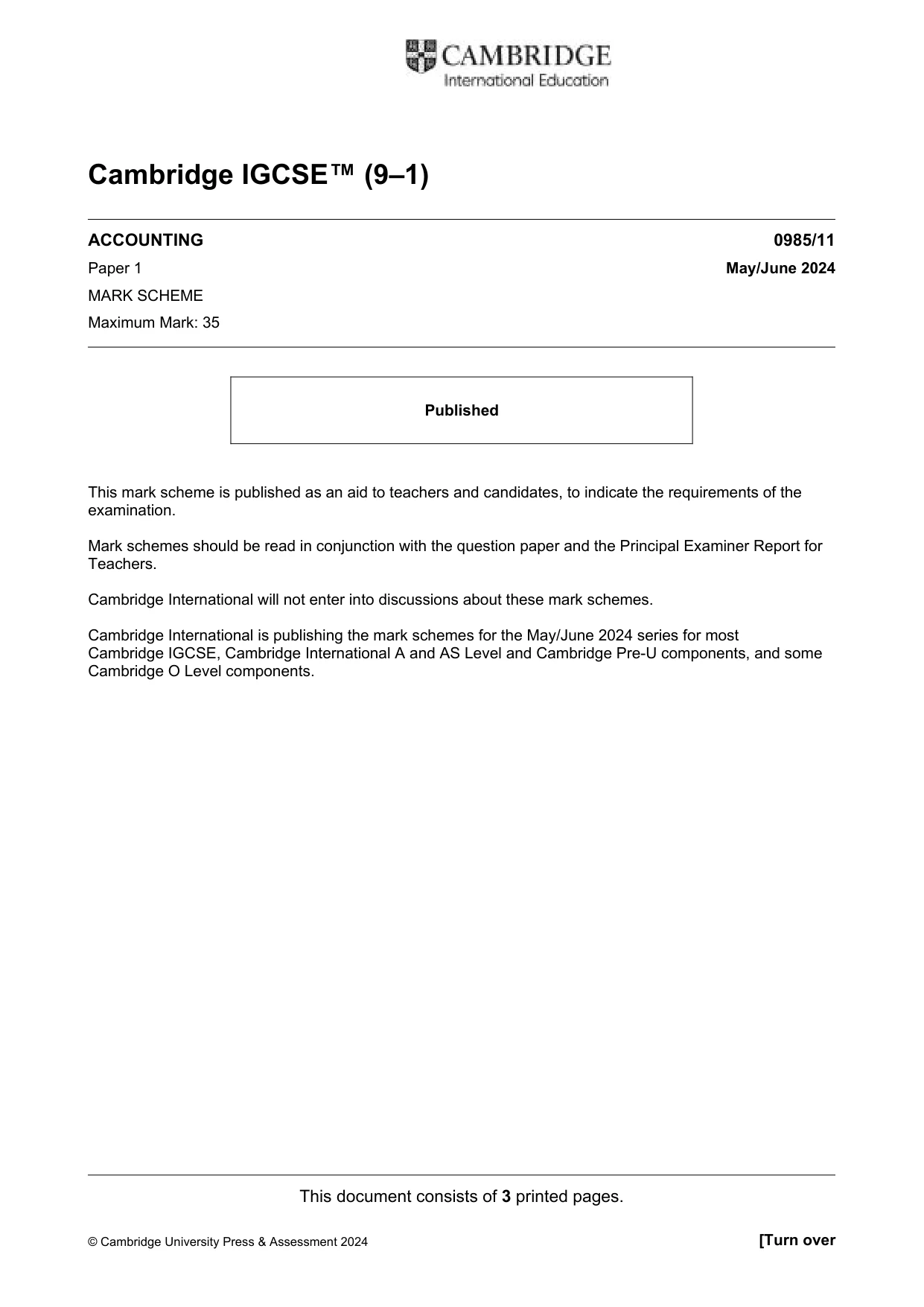 Mark scheme, page 1 of 3