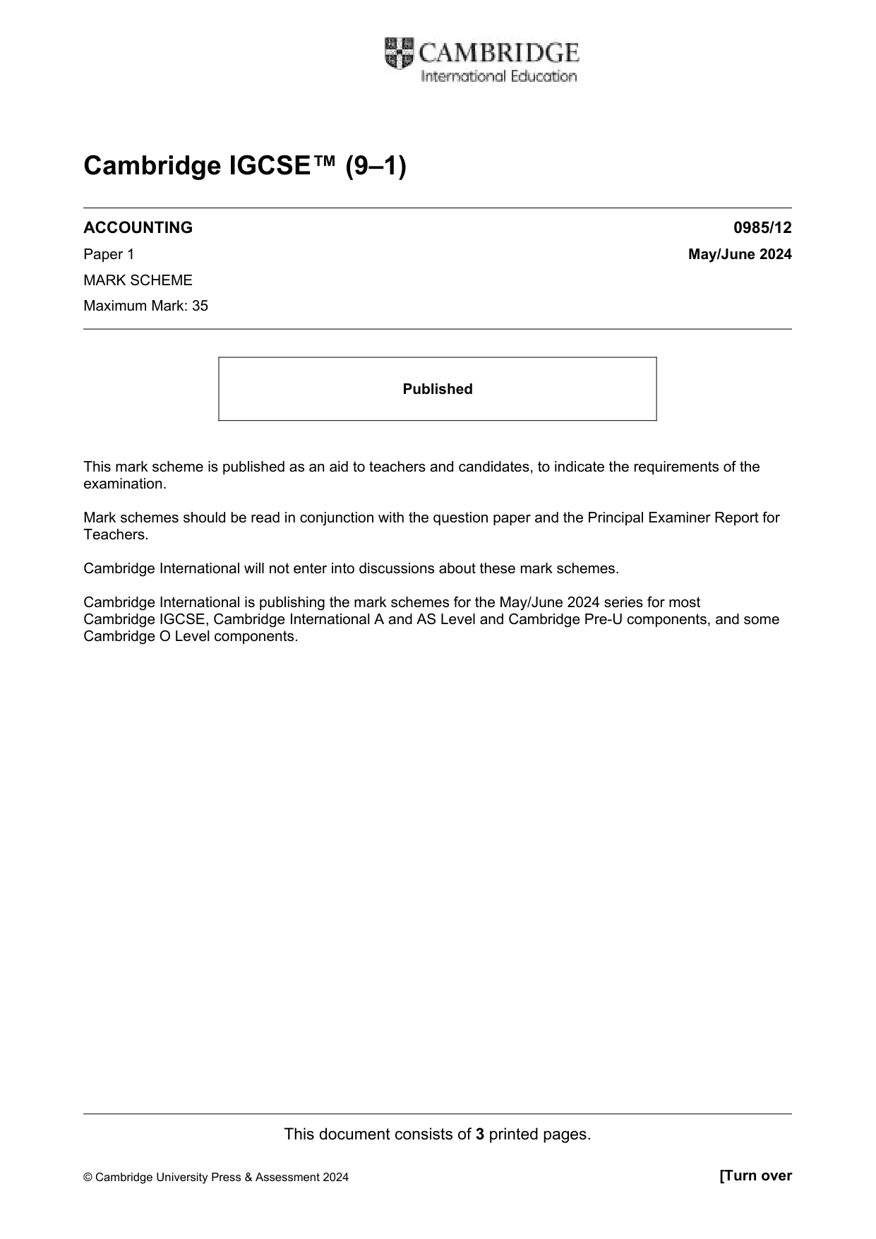 Mark scheme, page 1 of 3