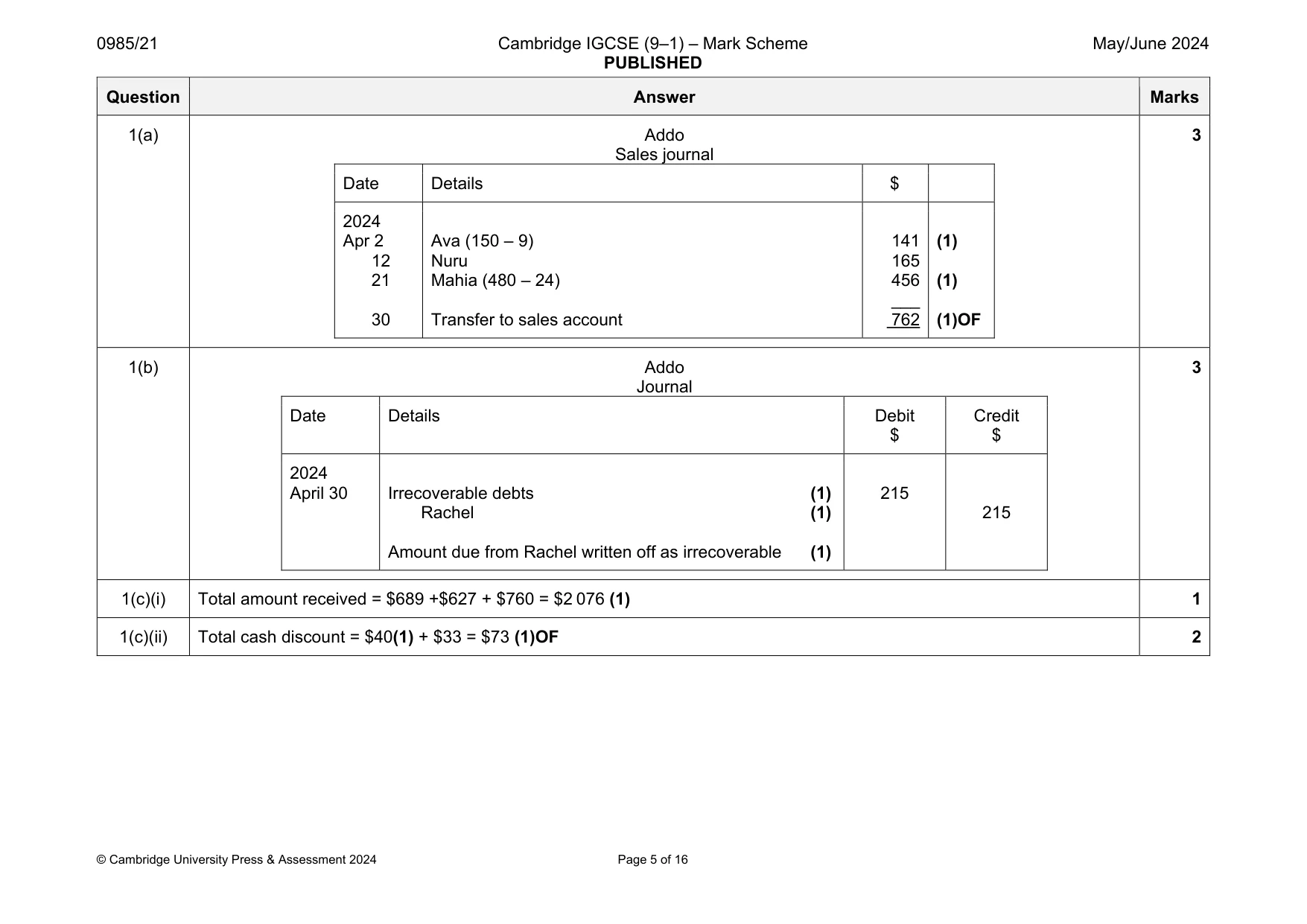 Mark scheme, page 5 of 16
