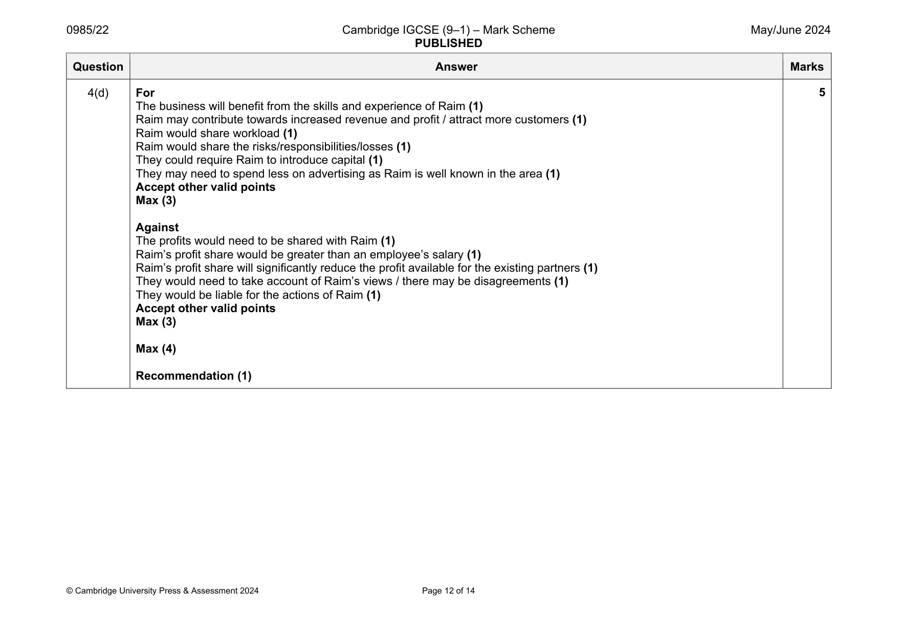 Mark scheme, page 12 of 14