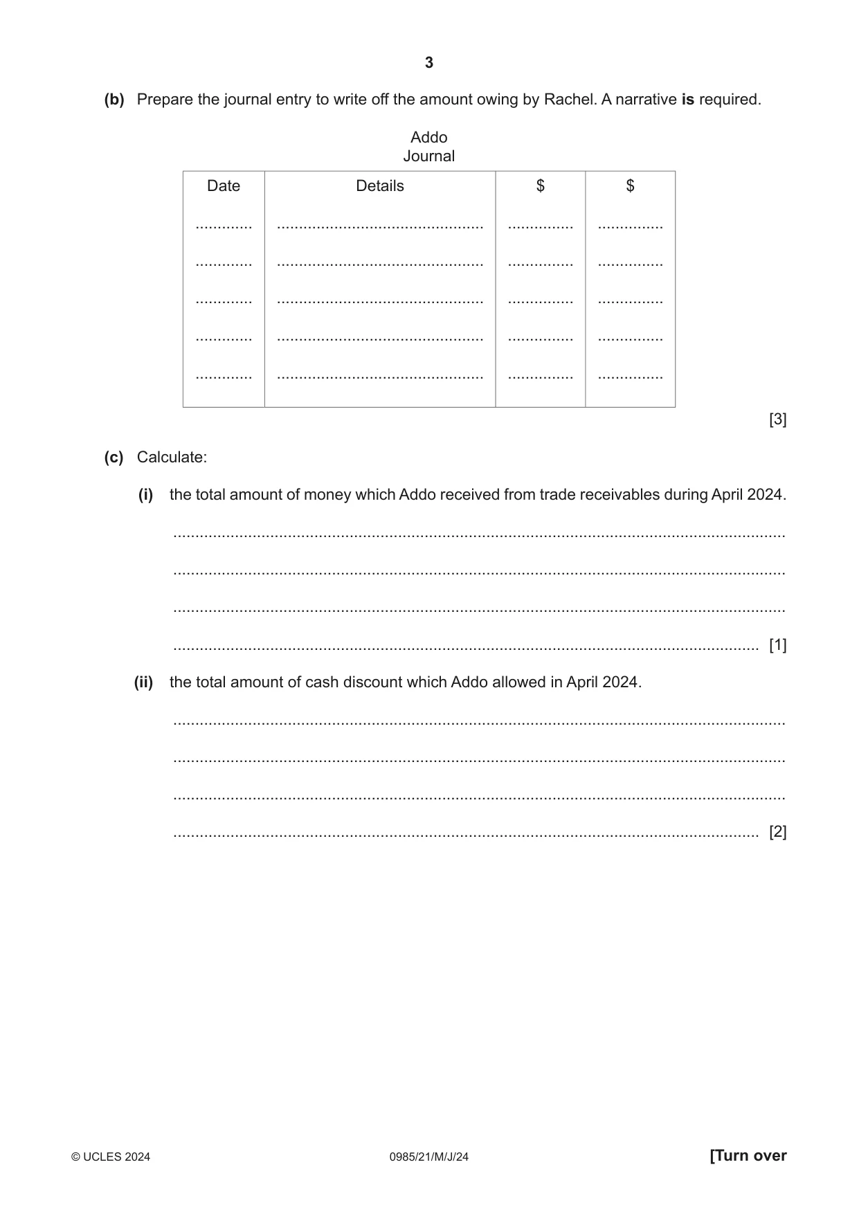 Cambridge IGCSE Accounting (9-1) 0985 2024 May/June Paper 2 · Variant 1 question paper, page 3 of 20