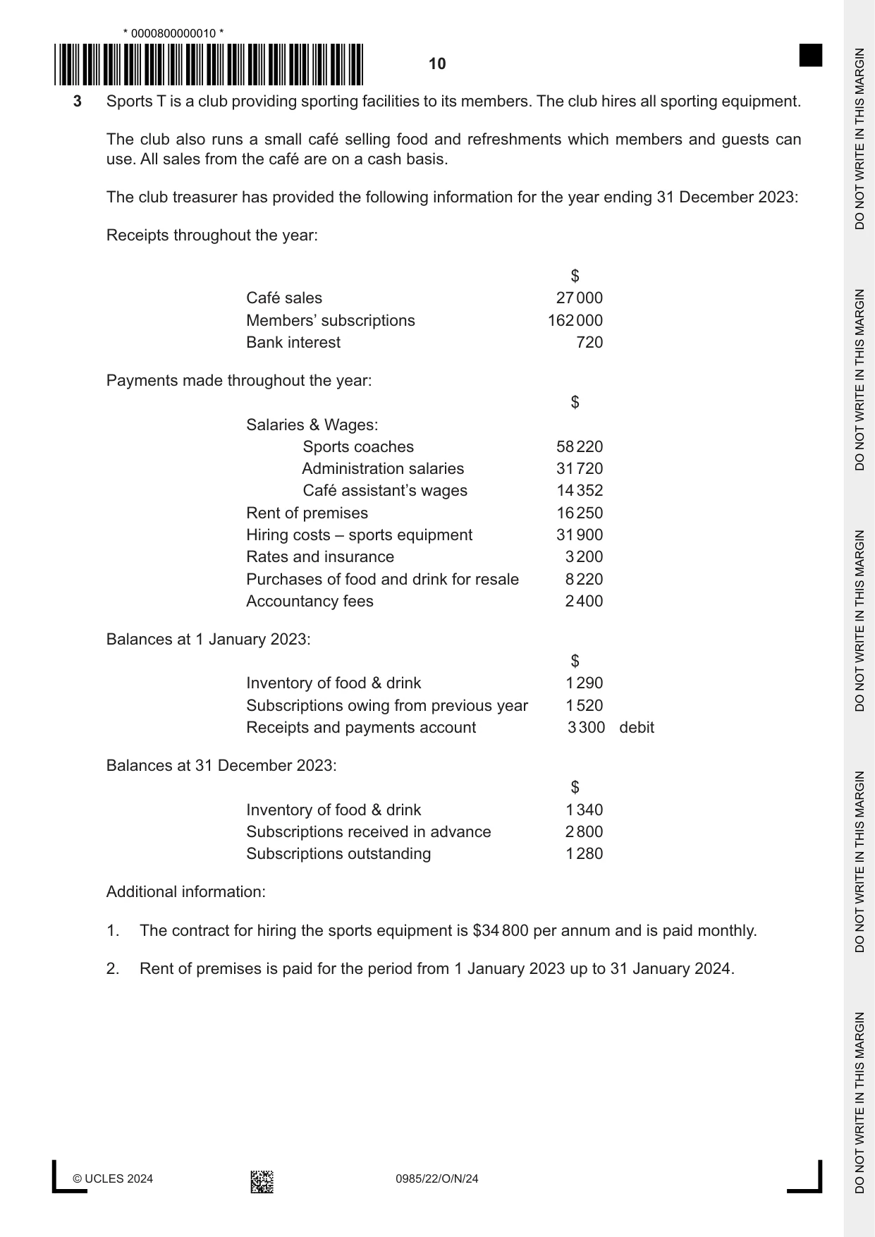Cambridge IGCSE Accounting (9-1) 0985 2024 Oct/Nov Paper 2 · Variant 2 question paper, page 10 of 24