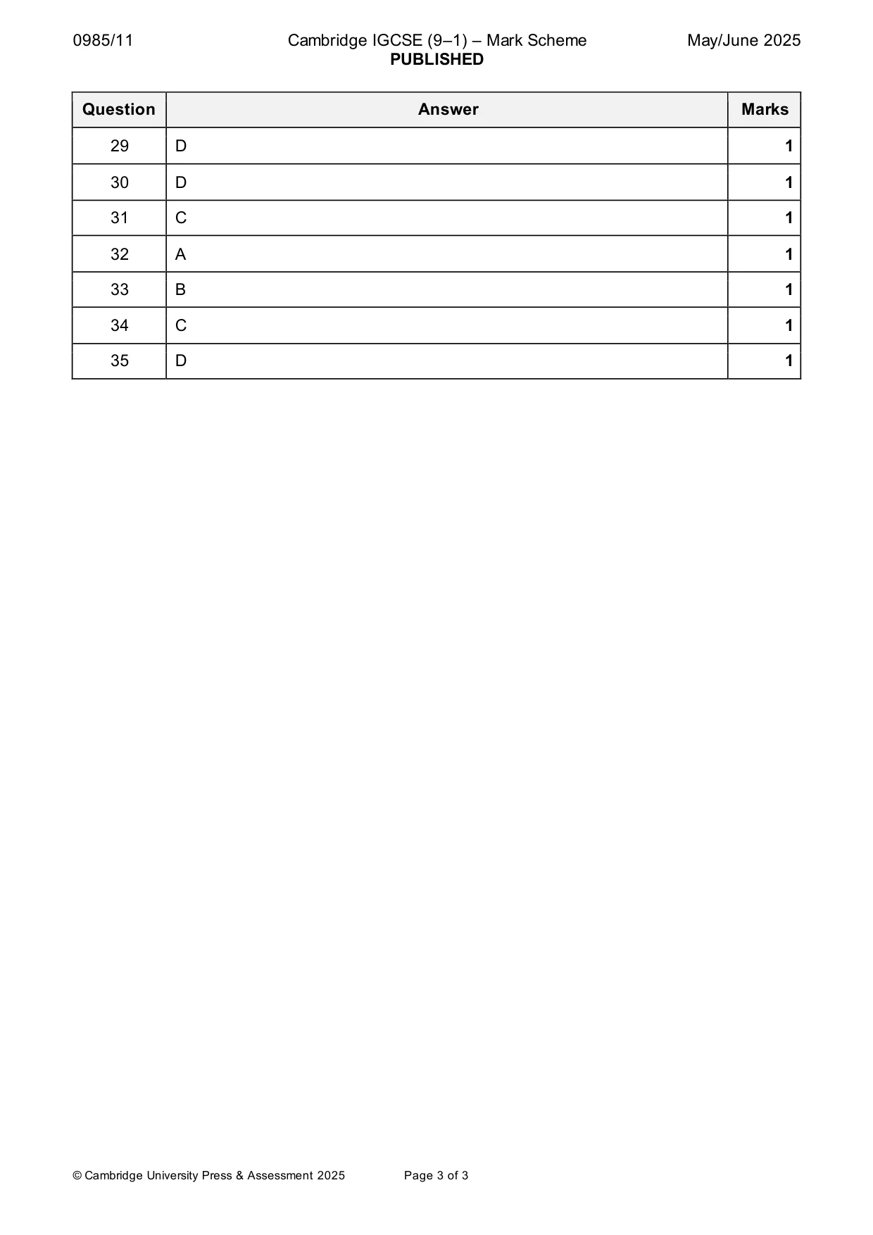Mark scheme, page 3 of 3