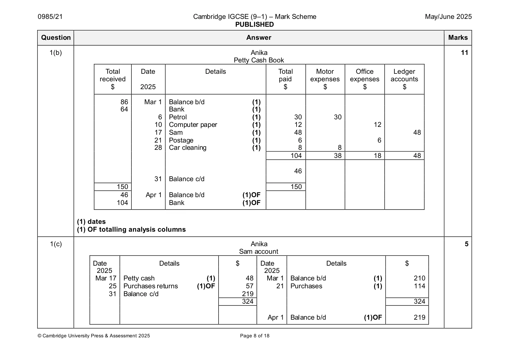 Mark scheme, page 8 of 18