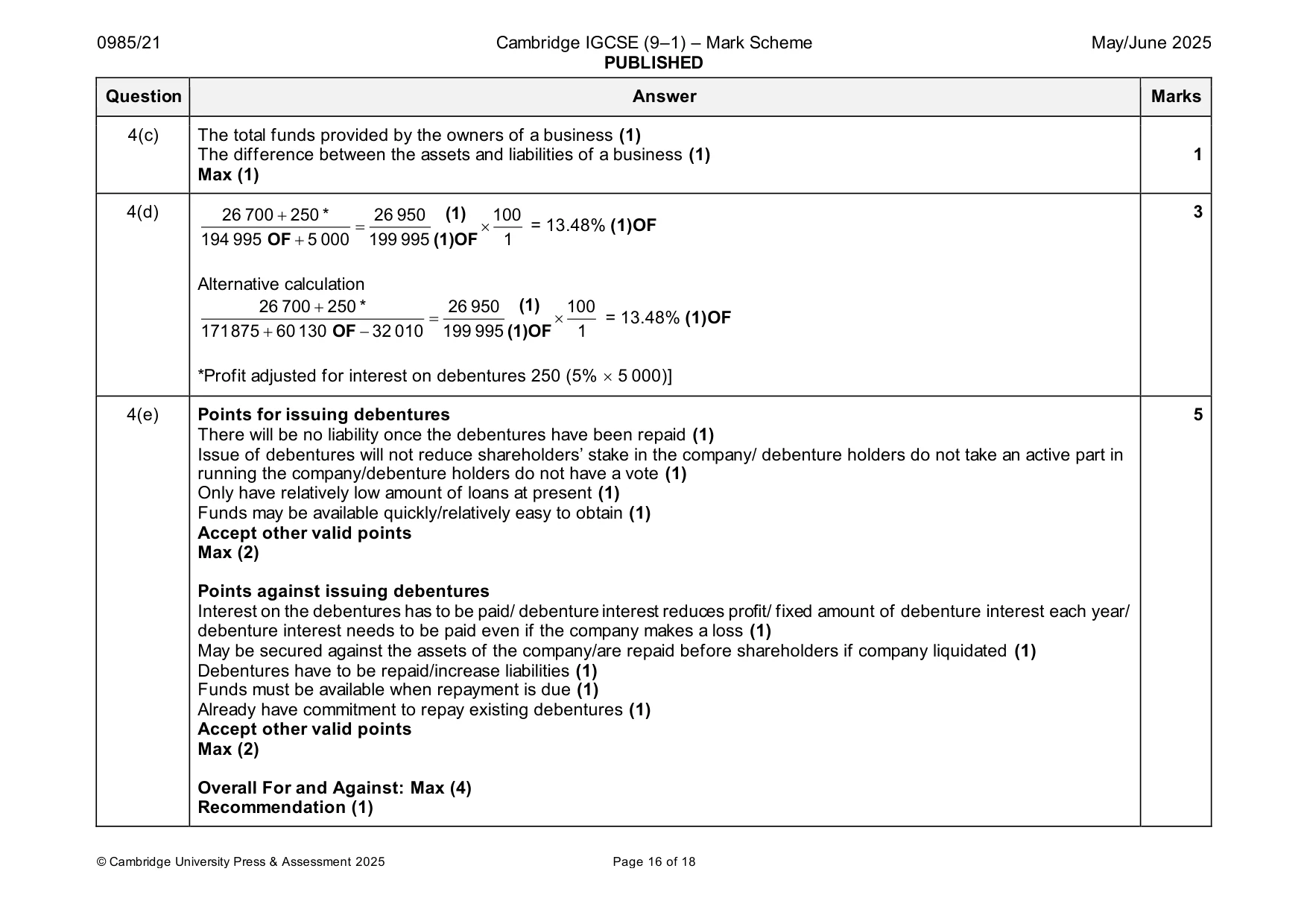 Mark scheme, page 16 of 18