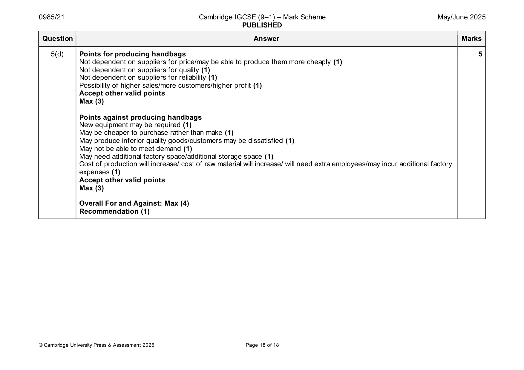 Mark scheme, page 18 of 18