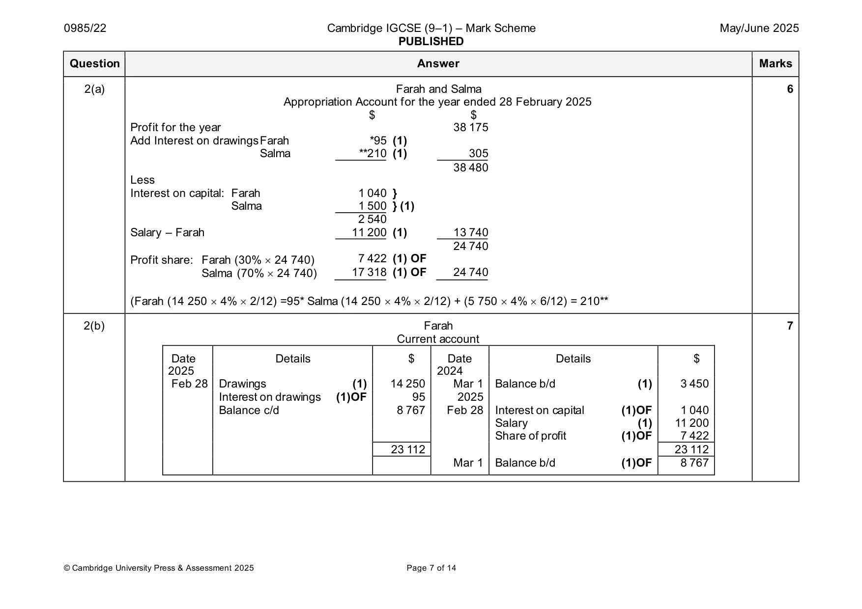 Mark scheme, page 7 of 14