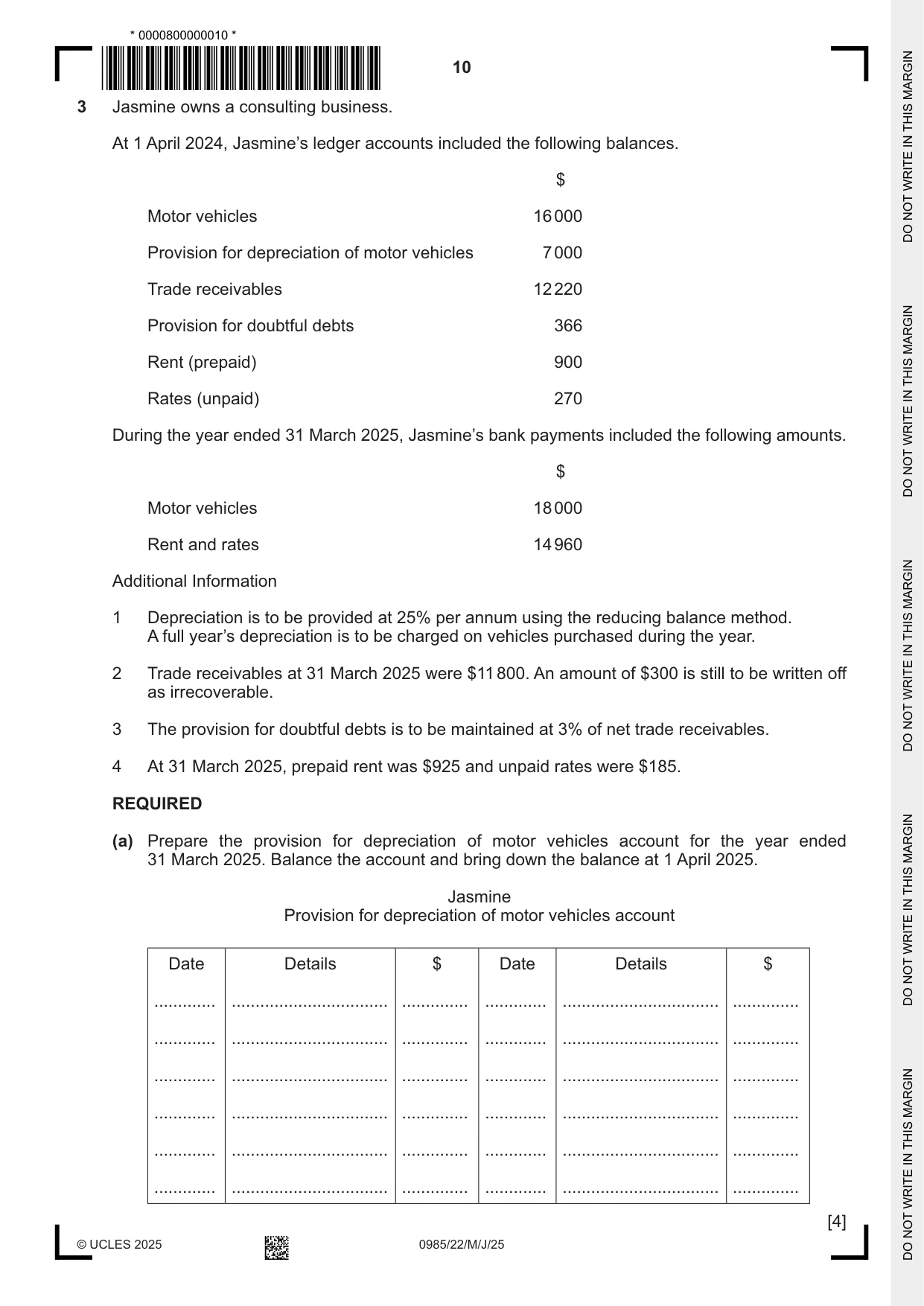 Cambridge IGCSE Accounting (9-1) 0985 2025 May/June Paper 2 · Variant 2 question paper, page 10 of 20