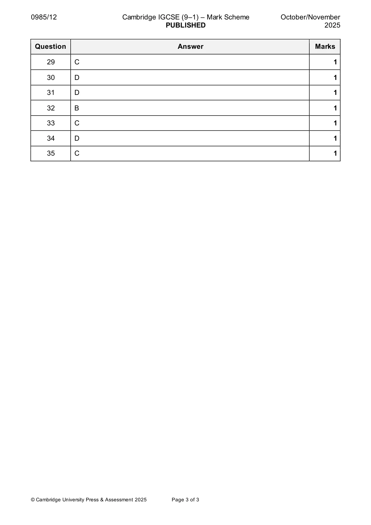 Mark scheme, page 3 of 3