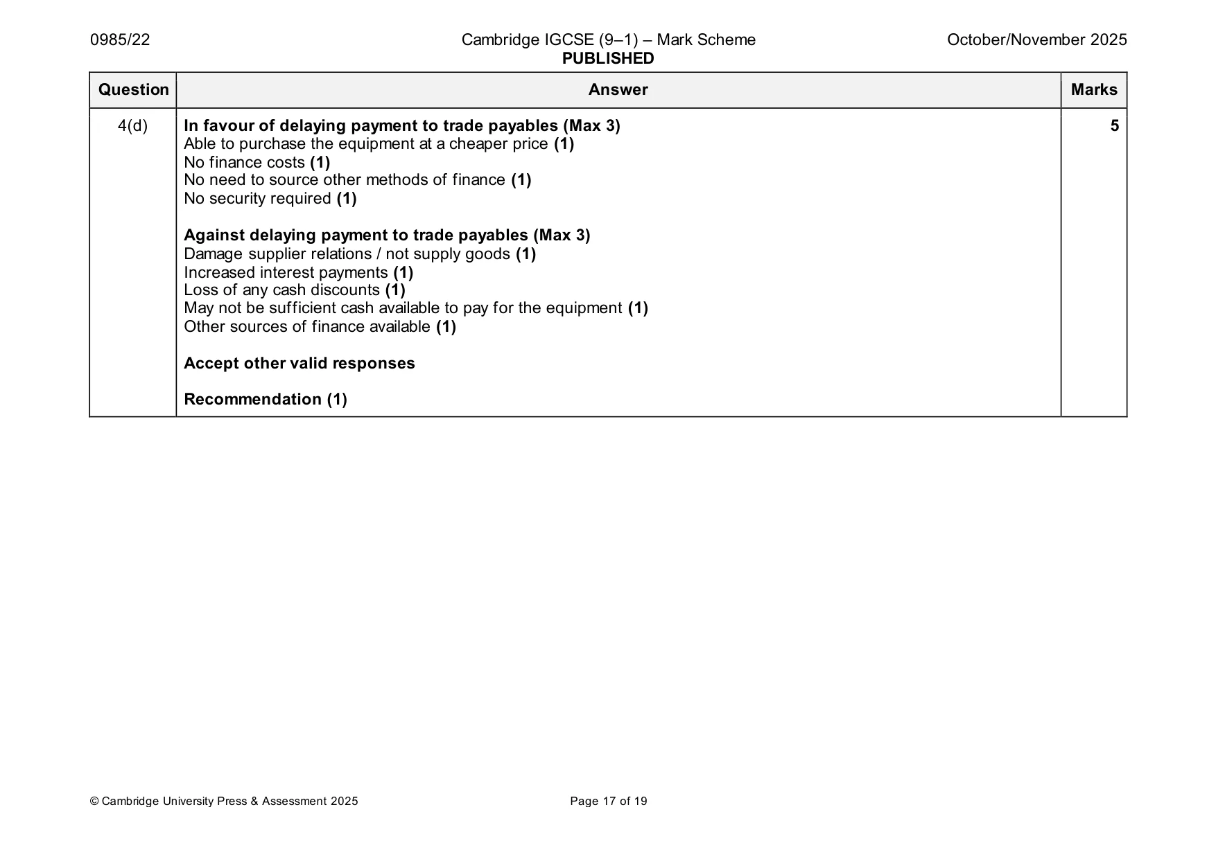 Mark scheme, page 17 of 19
