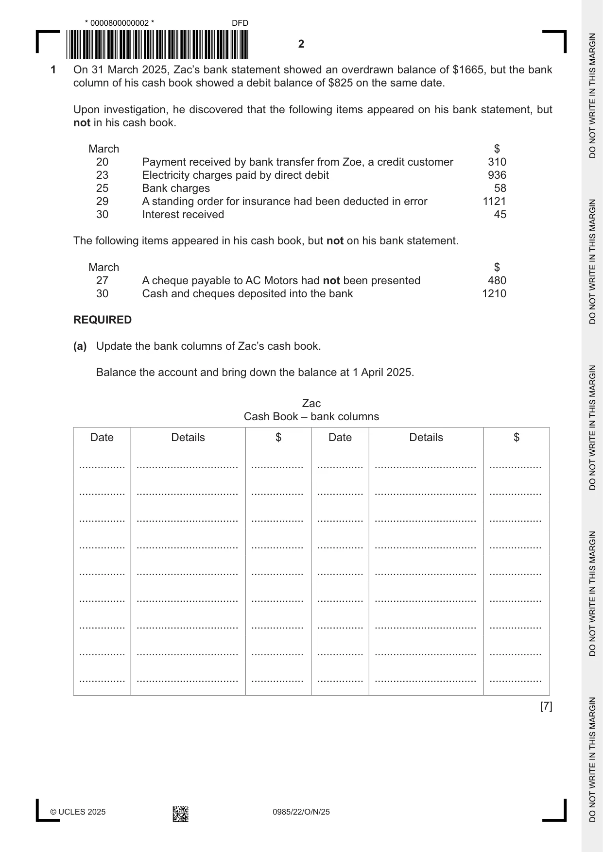Cambridge IGCSE Accounting (9-1) 0985 2025 Oct/Nov Paper 2 · Variant 2 question paper, page 2 of 20