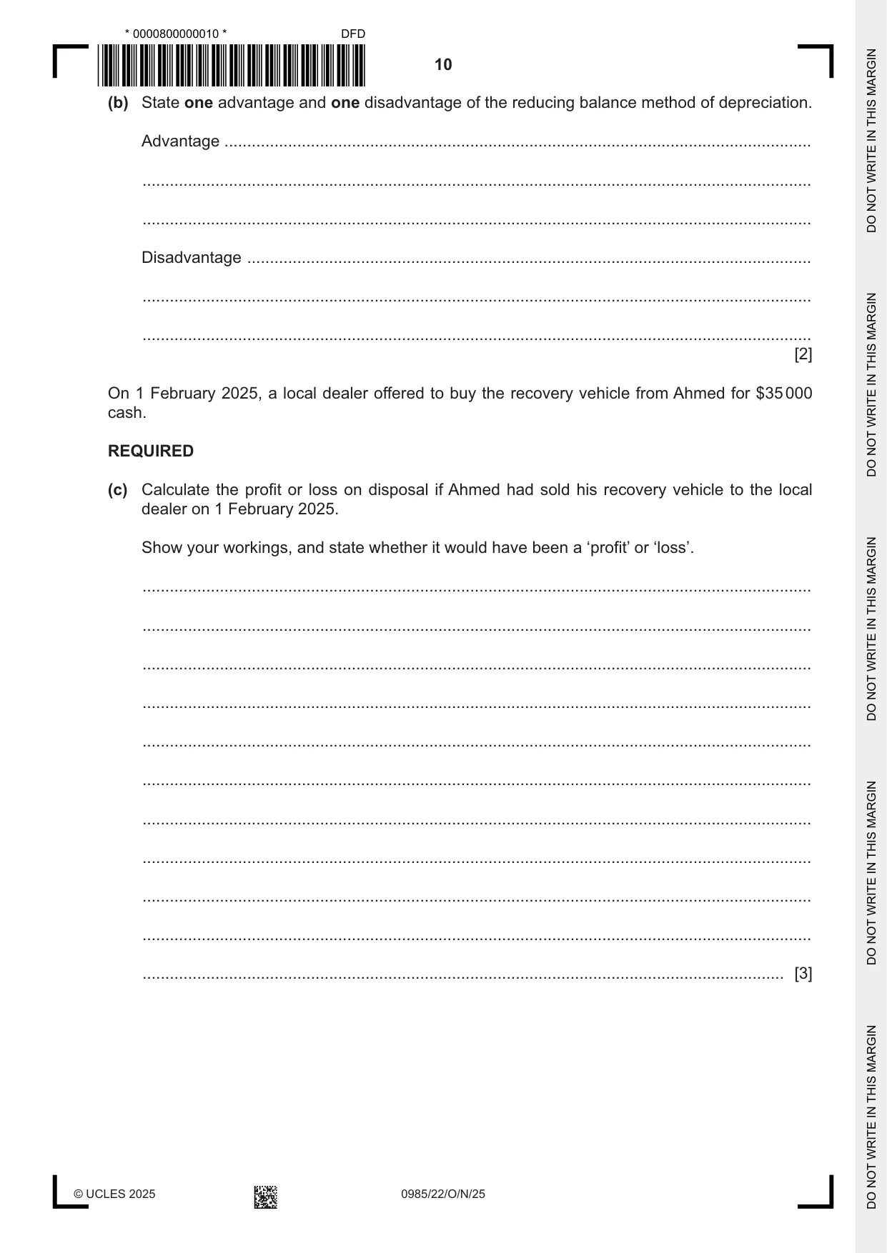 Cambridge IGCSE Accounting (9-1) 0985 2025 Oct/Nov Paper 2 · Variant 2 question paper, page 10 of 20