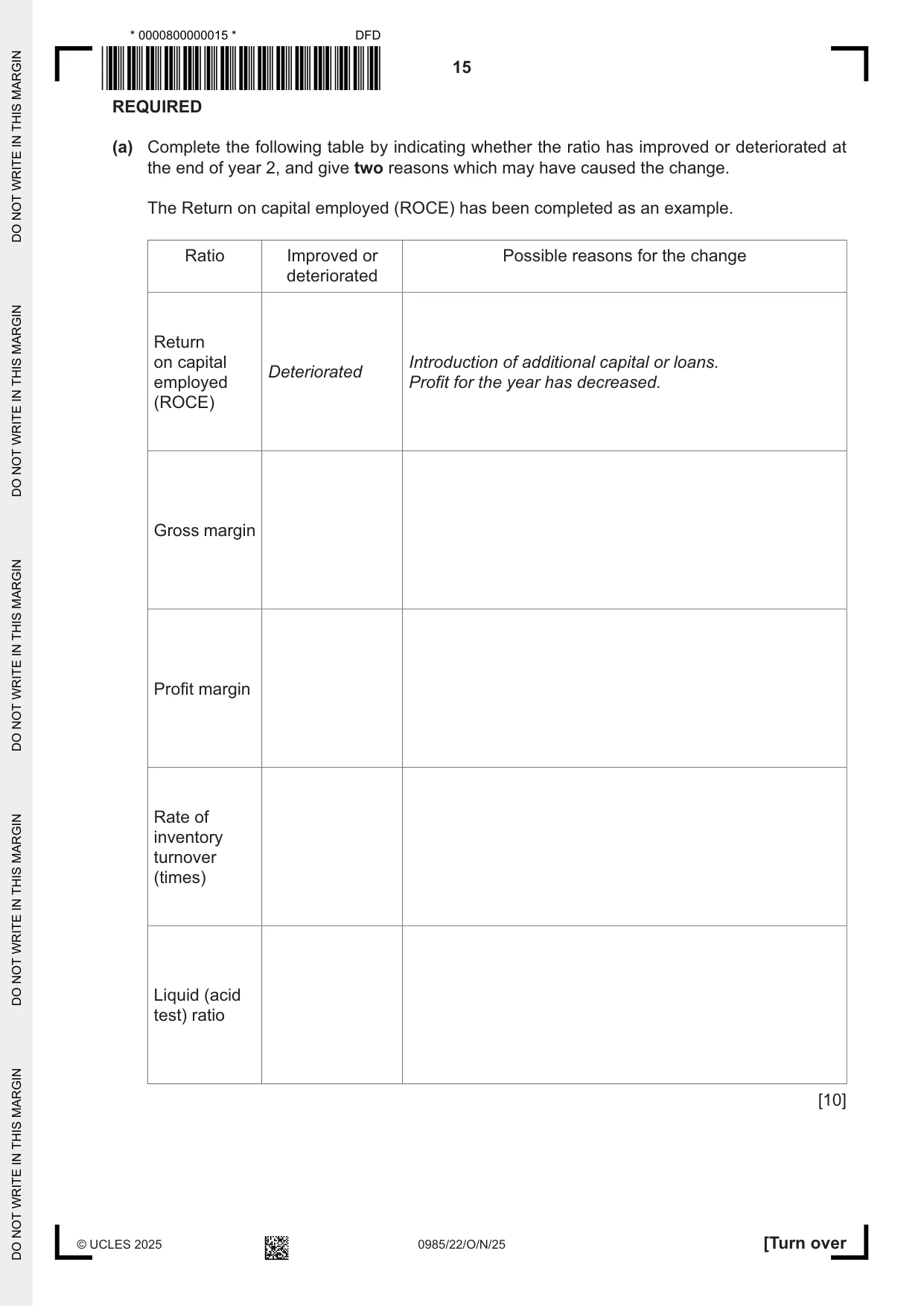 Cambridge IGCSE Accounting (9-1) 0985 2025 Oct/Nov Paper 2 · Variant 2 question paper, page 15 of 20