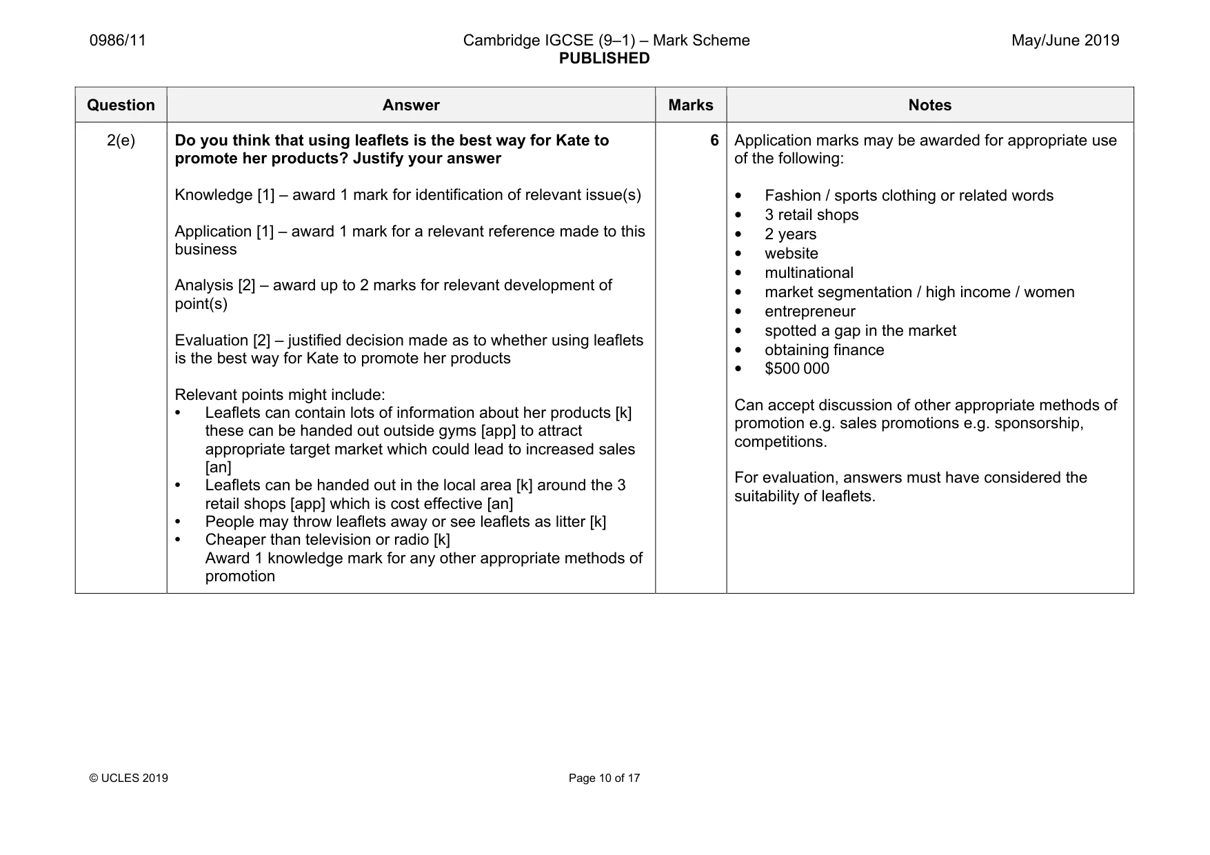 Mark scheme, page 10 of 17