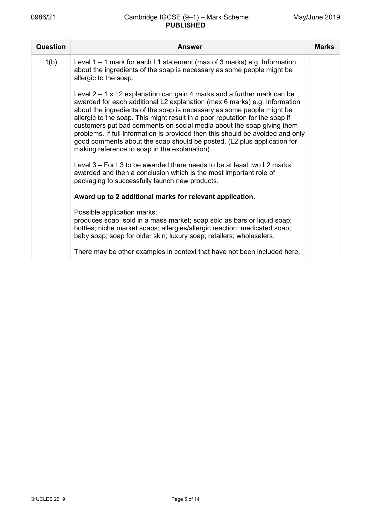 Mark scheme, page 5 of 14